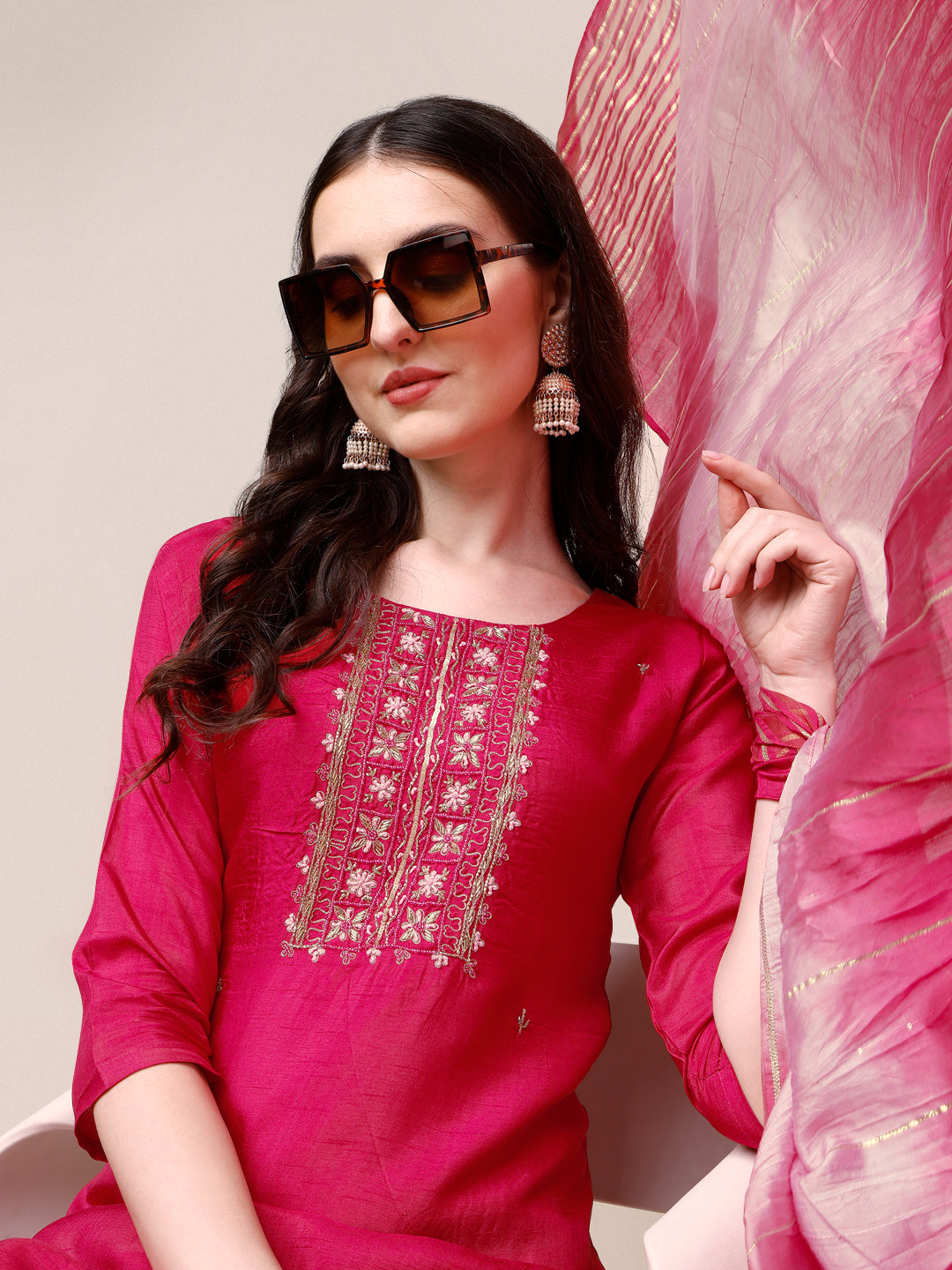 Embroidered Kurta with Pant & Dupatta Set