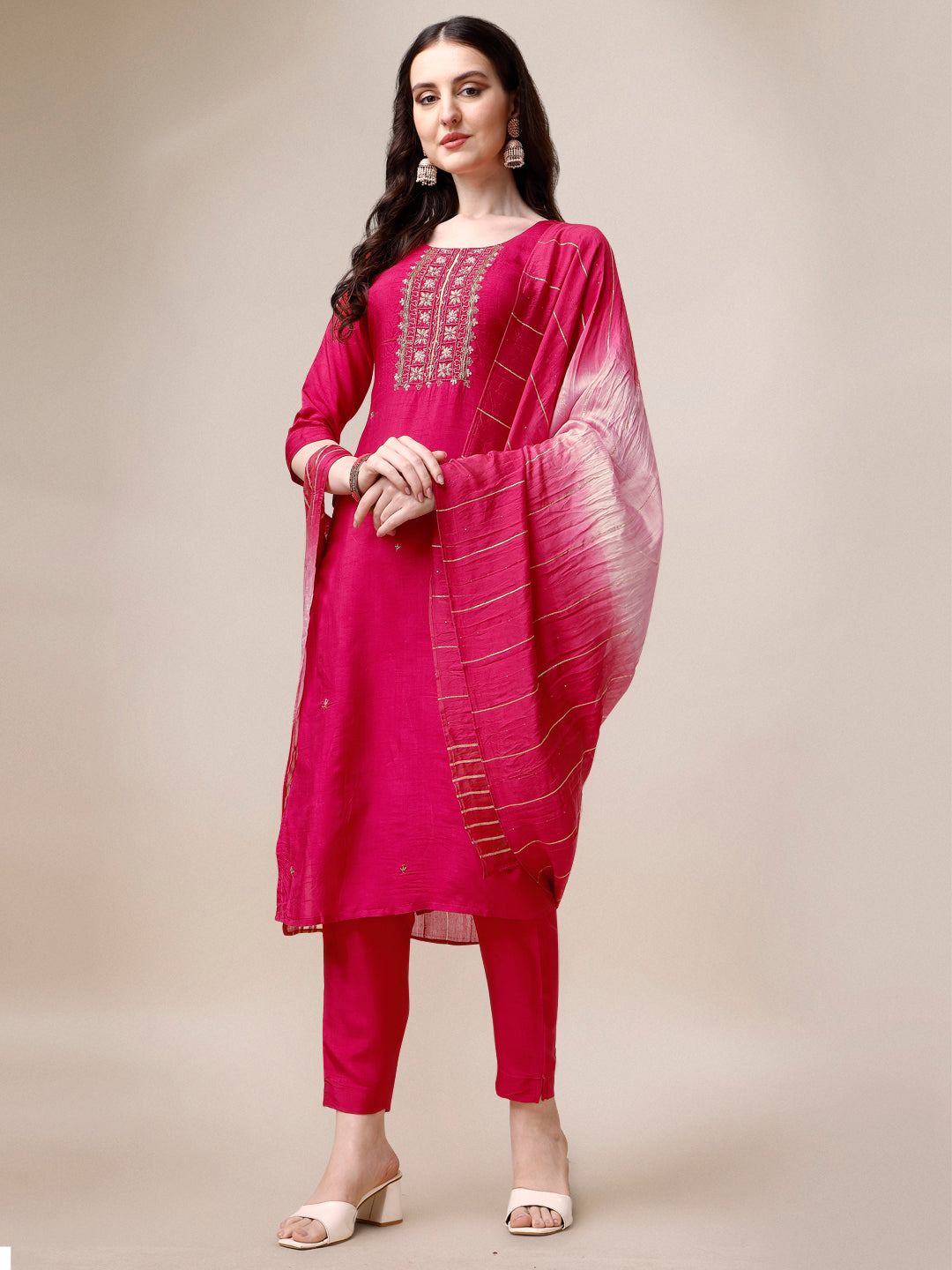 Embroidered Kurta with Pant & Dupatta Set