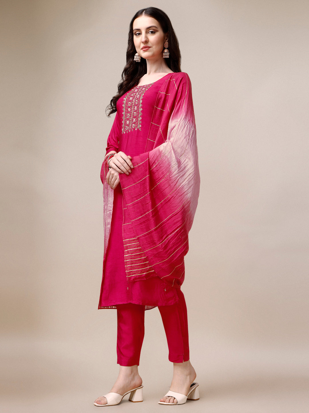 Embroidered Kurta with Pant & Dupatta Set