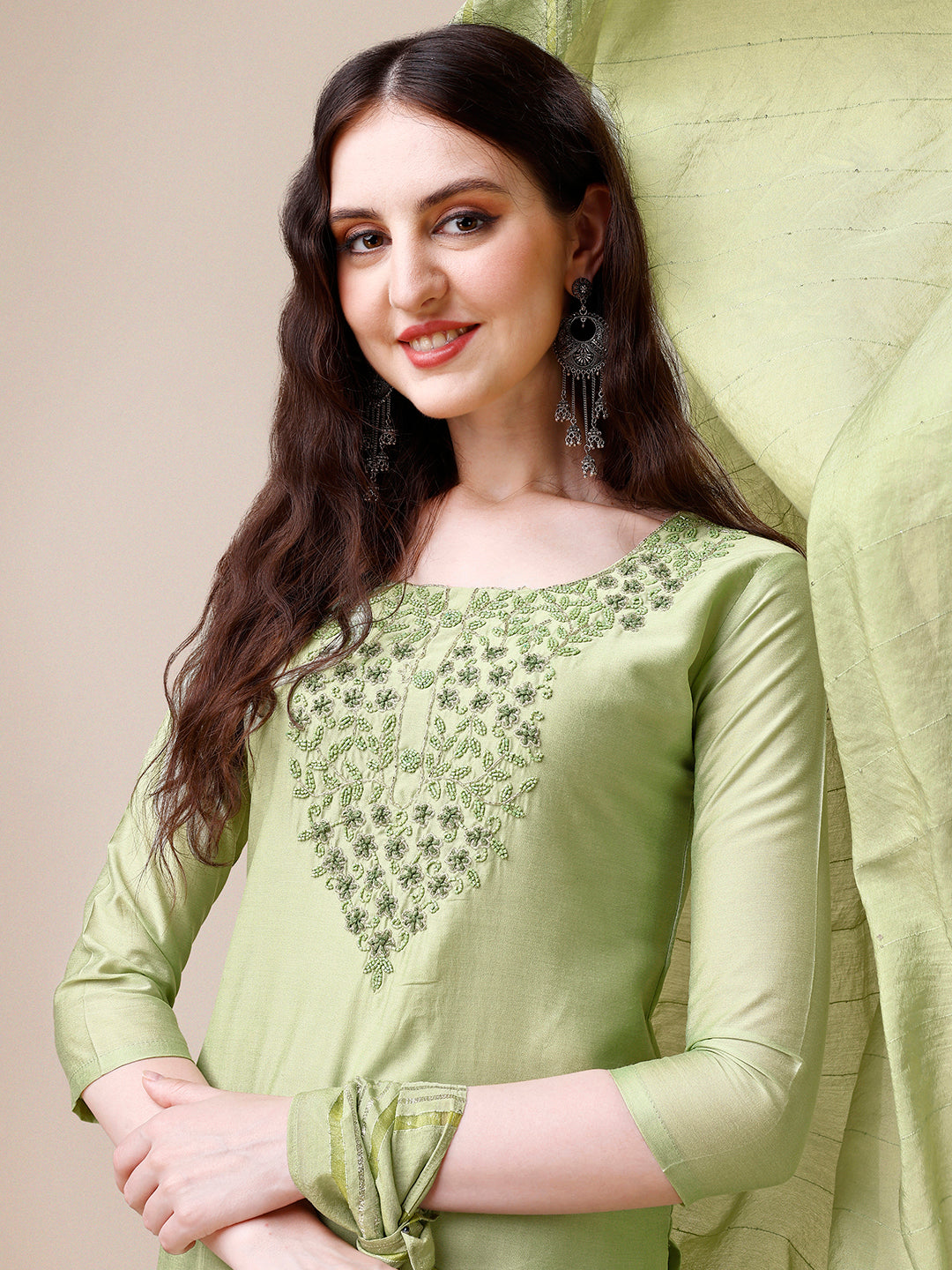 Embroidered Kurta With Pant and Dupatta Set