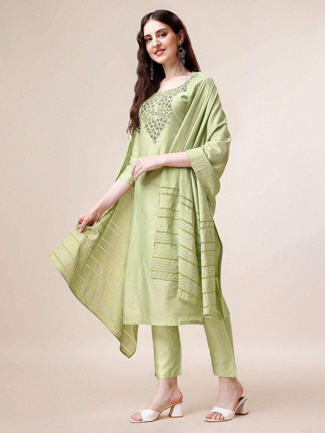 Embroidered Kurta With Pant and Dupatta Set