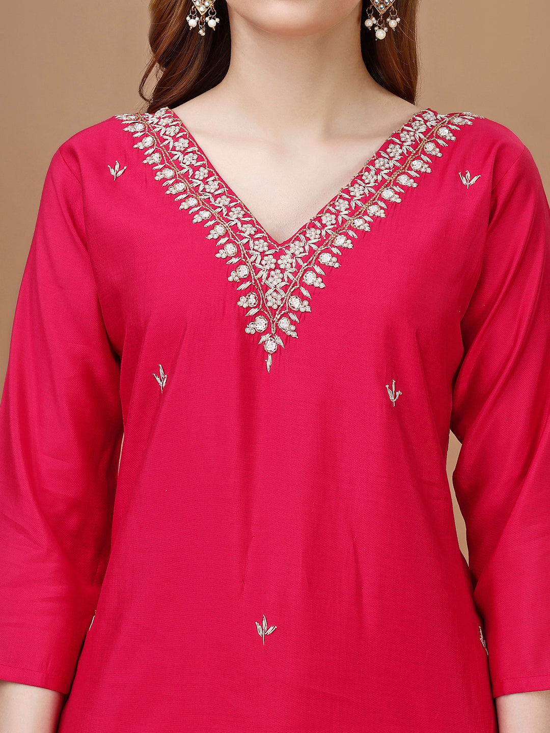 Hand Embroidered Kurta with pant & Banarasi Dupatta premium