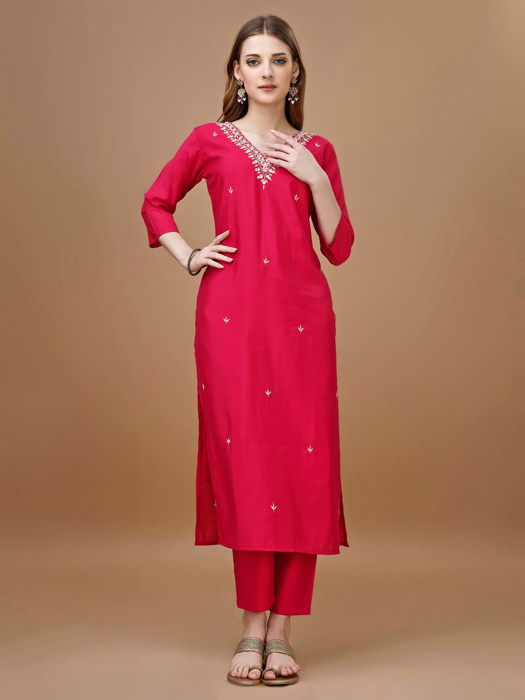 Hand Embroidered Kurta with pant & Banarasi Dupatta premium