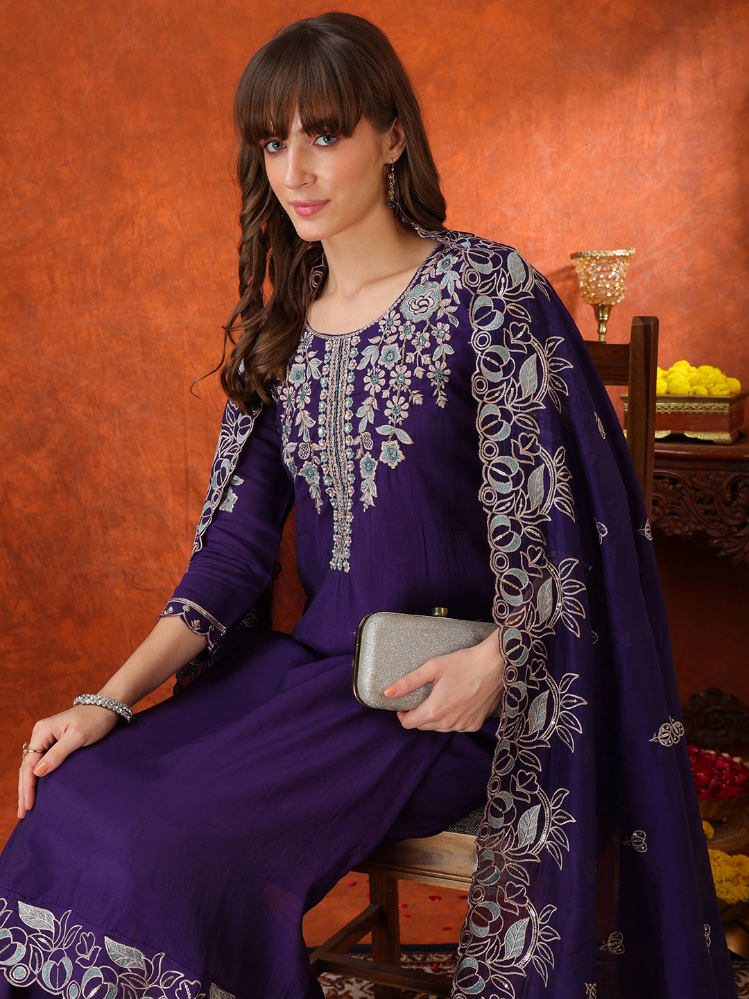 Hand Embroidered Kurta with Pant &  Embroidered Dupatta