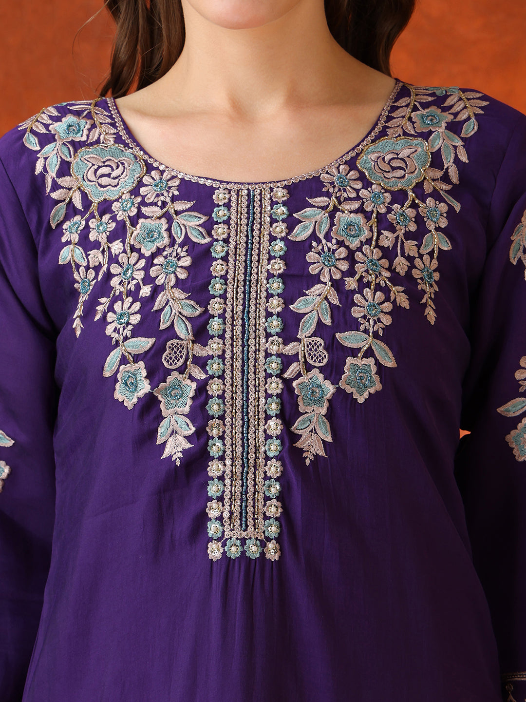 Hand Embroidered Kurta with Pant &  Embroidered Dupatta