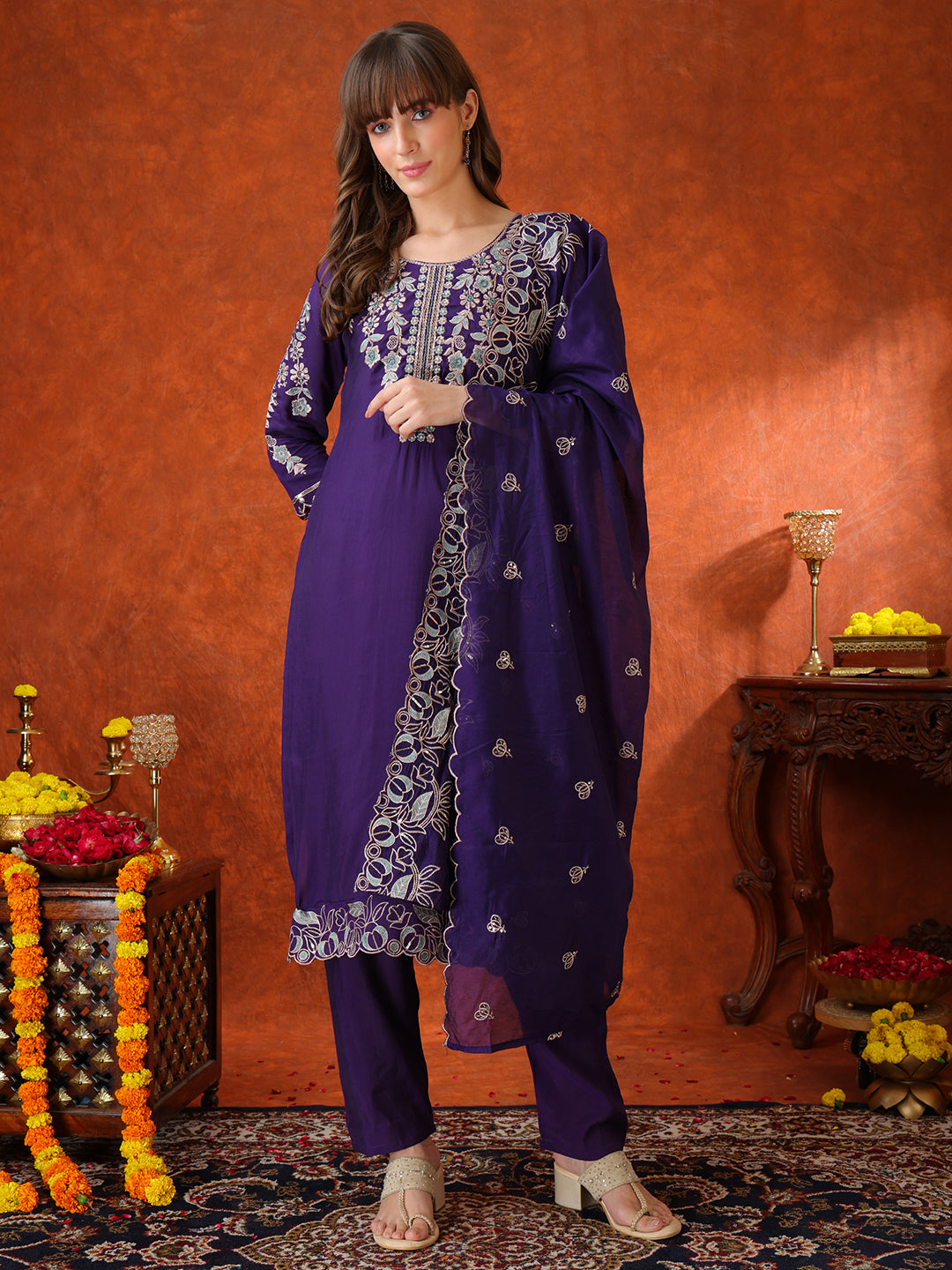 Hand Embroidered Kurta with Pant &  Embroidered Dupatta