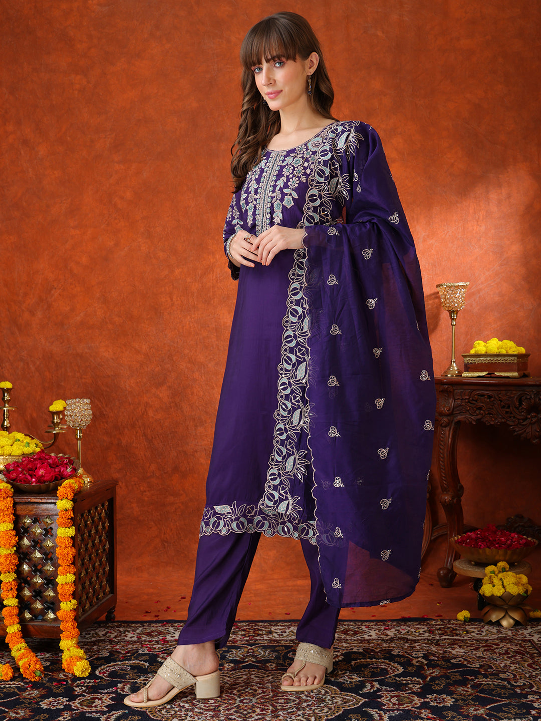 Hand Embroidered Kurta with Pant &  Embroidered Dupatta