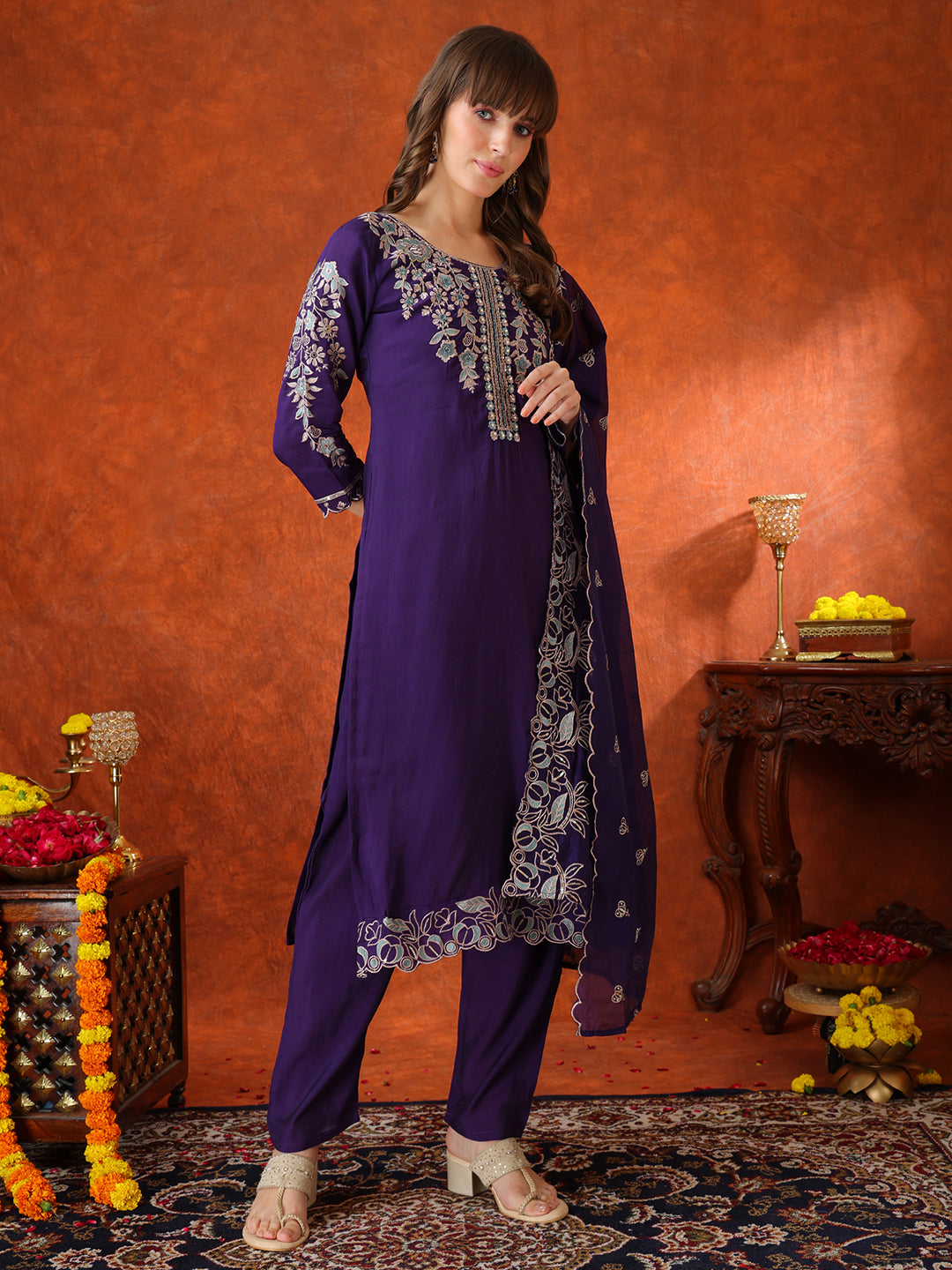 Hand Embroidered Kurta with Pant &  Embroidered Dupatta