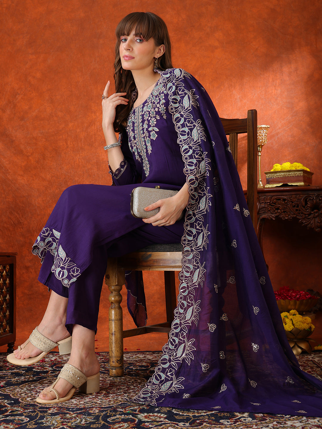 Hand Embroidered Kurta with Pant &  Embroidered Dupatta