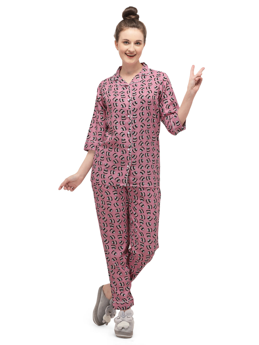 Printed Rayon Womens nightwear suit