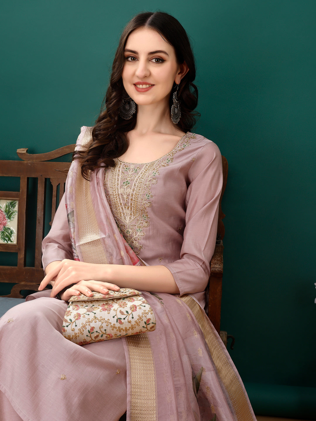 Hand embroidered Kurta with Pant & Dupatta