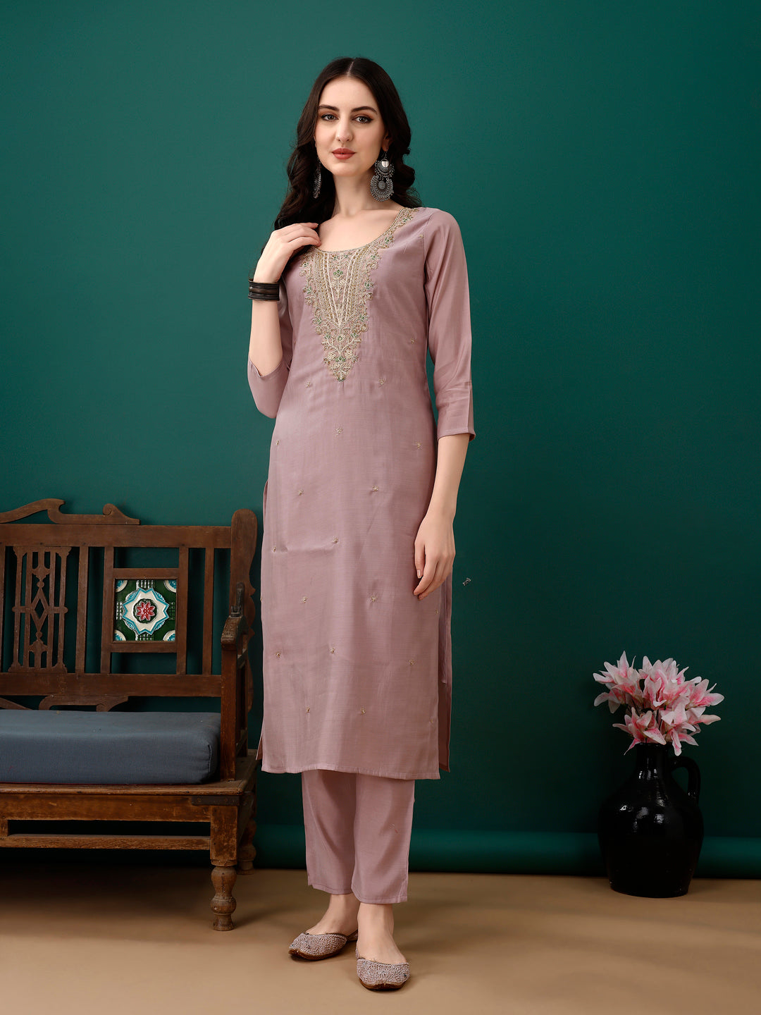 Hand embroidered Kurta with Pant & Dupatta