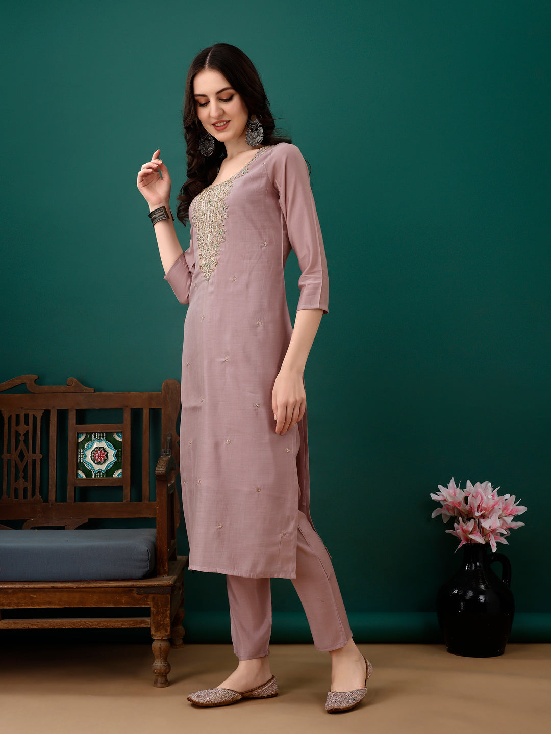 Hand embroidered Kurta with Pant & Dupatta