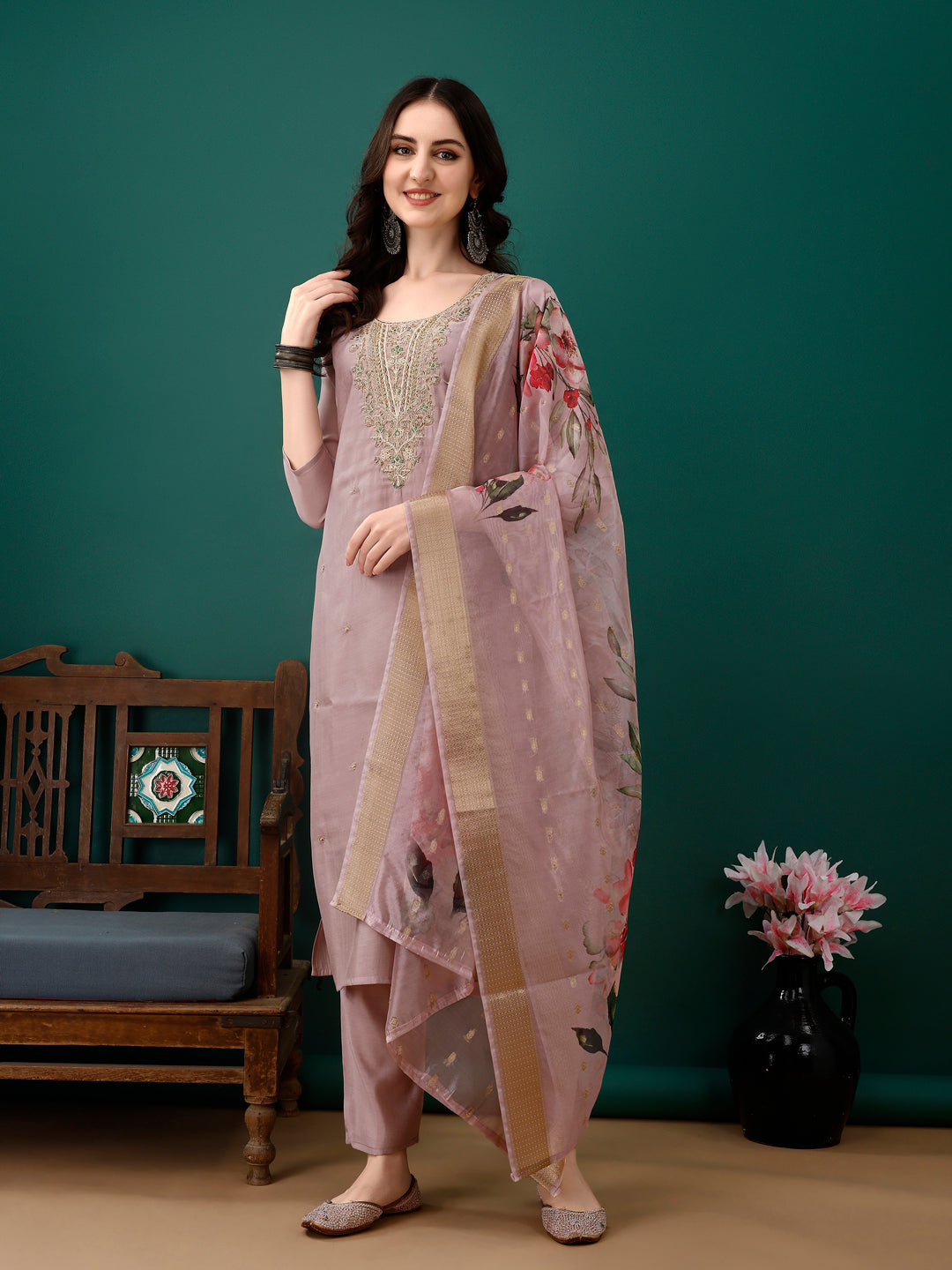 Hand embroidered Kurta with Pant & Dupatta