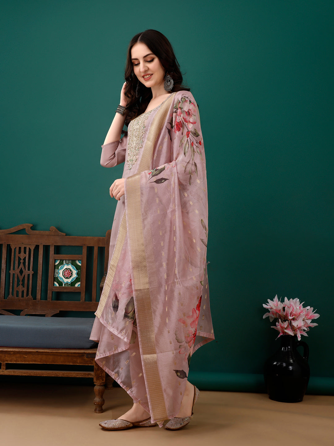 Hand embroidered Kurta with Pant & Dupatta