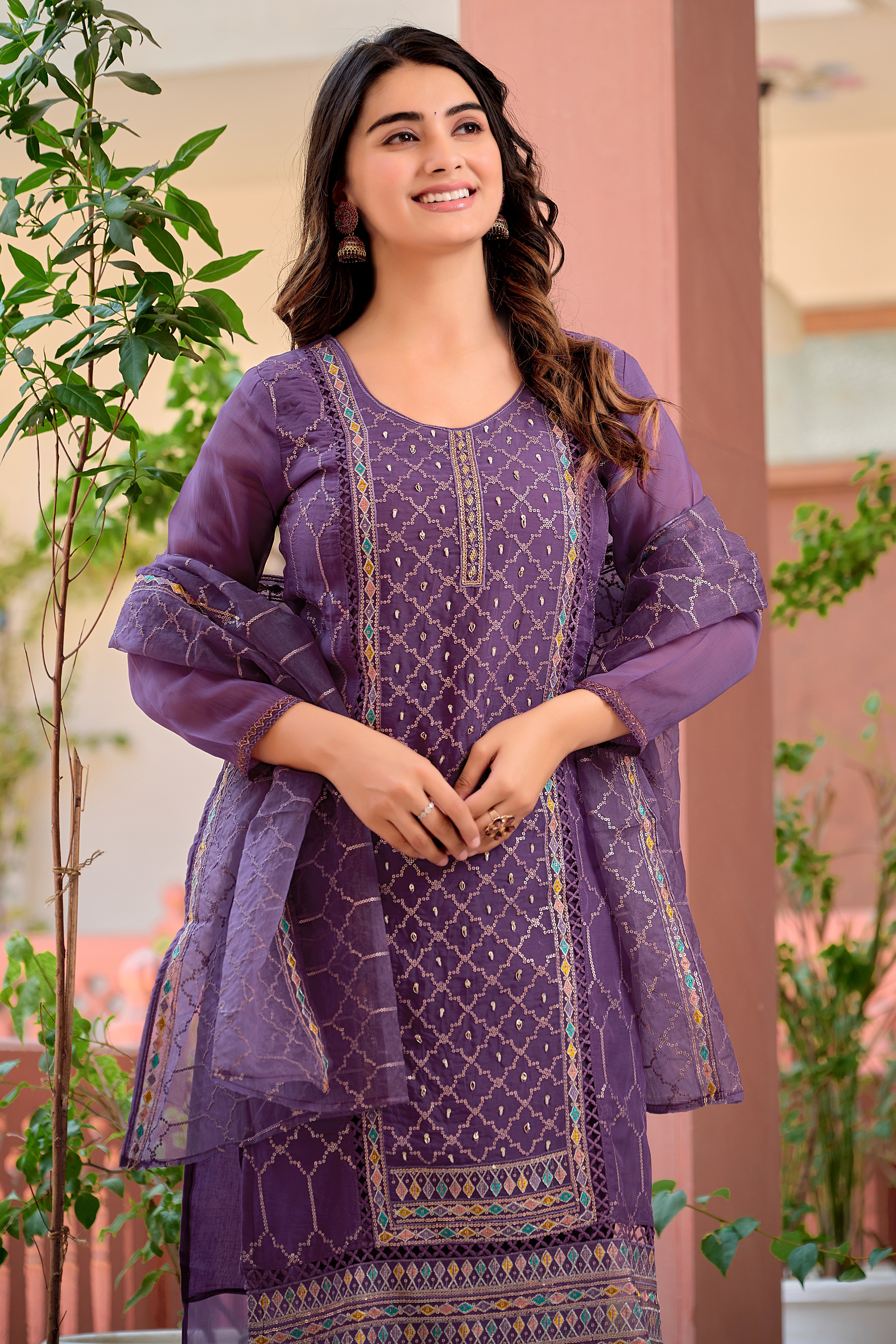 Hand embroidered & Lace Detailed Kurta with Pant & Dupatta premium luxury