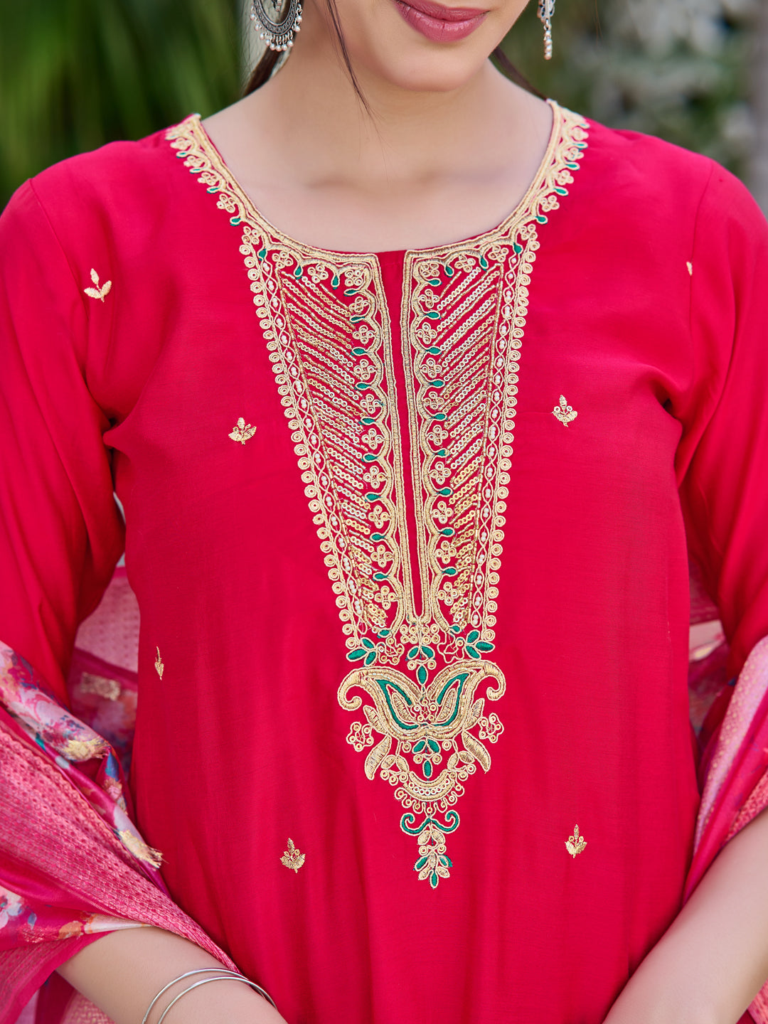 Hand Embroidered Kurta with pant & printed Dupatta luxury premium