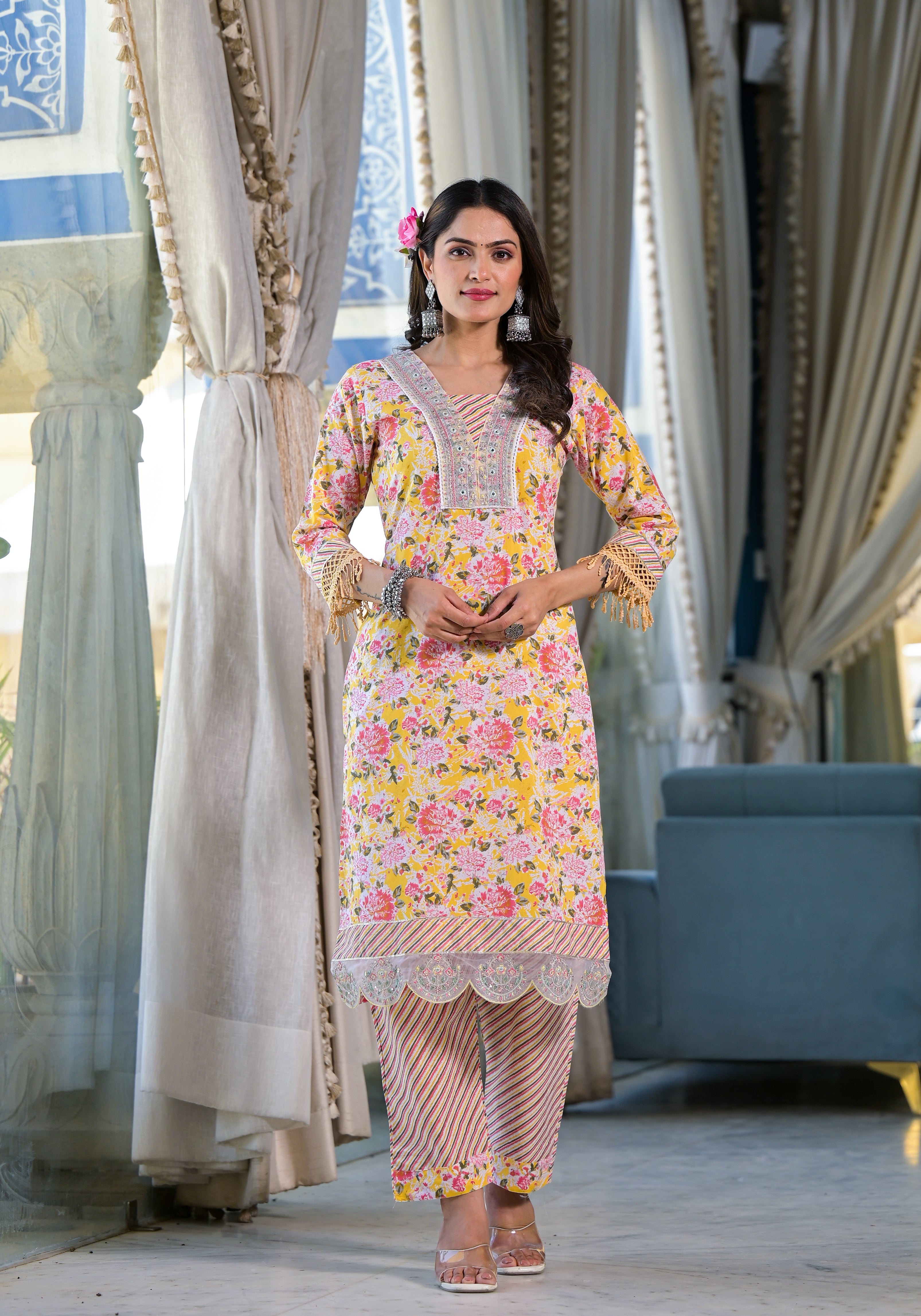 Floral Printed & Embroidered Kurta with pant & dupatta Luxury