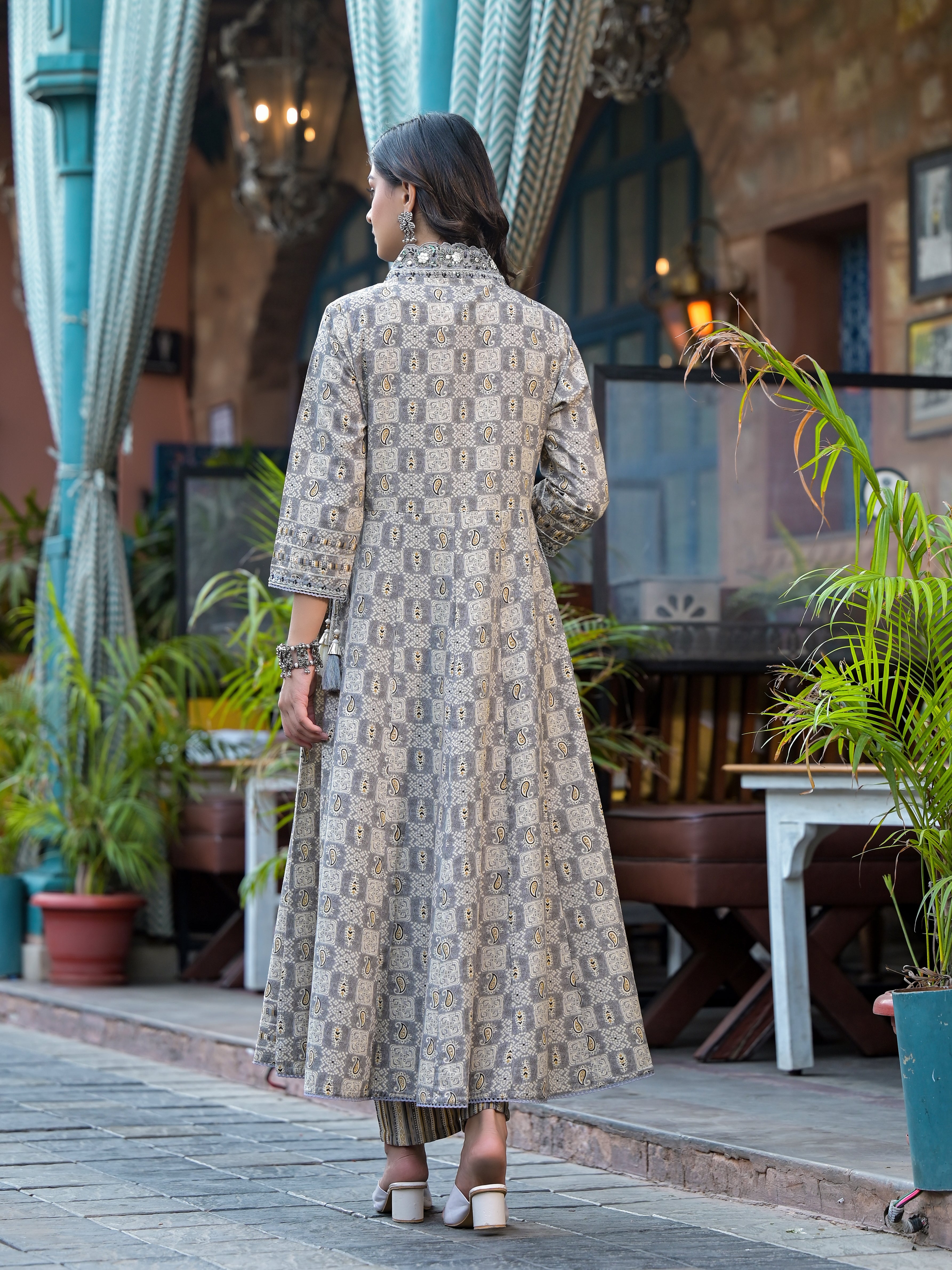 Embroidered & Printed Flared Kurta with pant & dupatta