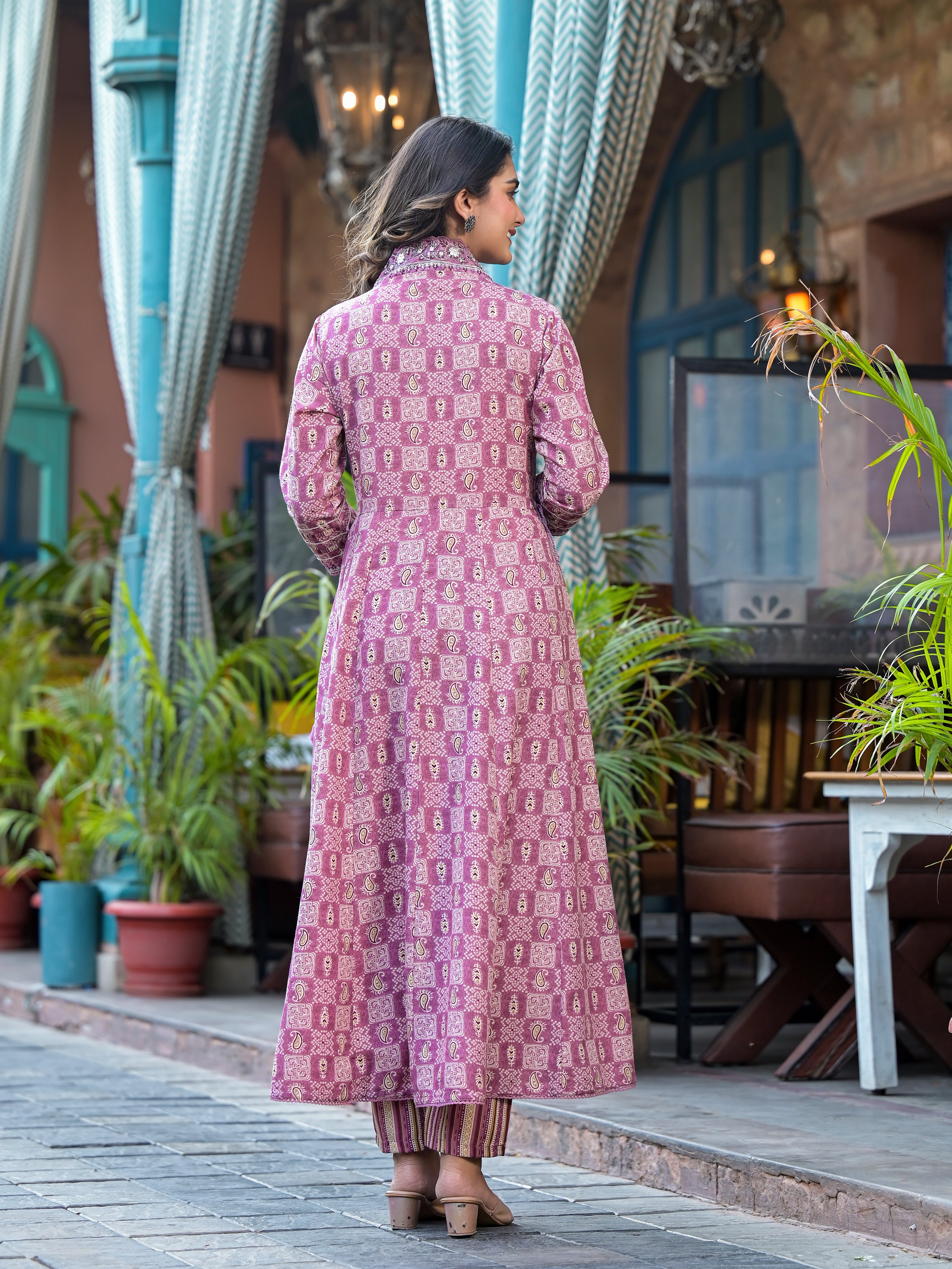 Embroidered & Printed Flared Kurta with pant & dupatta