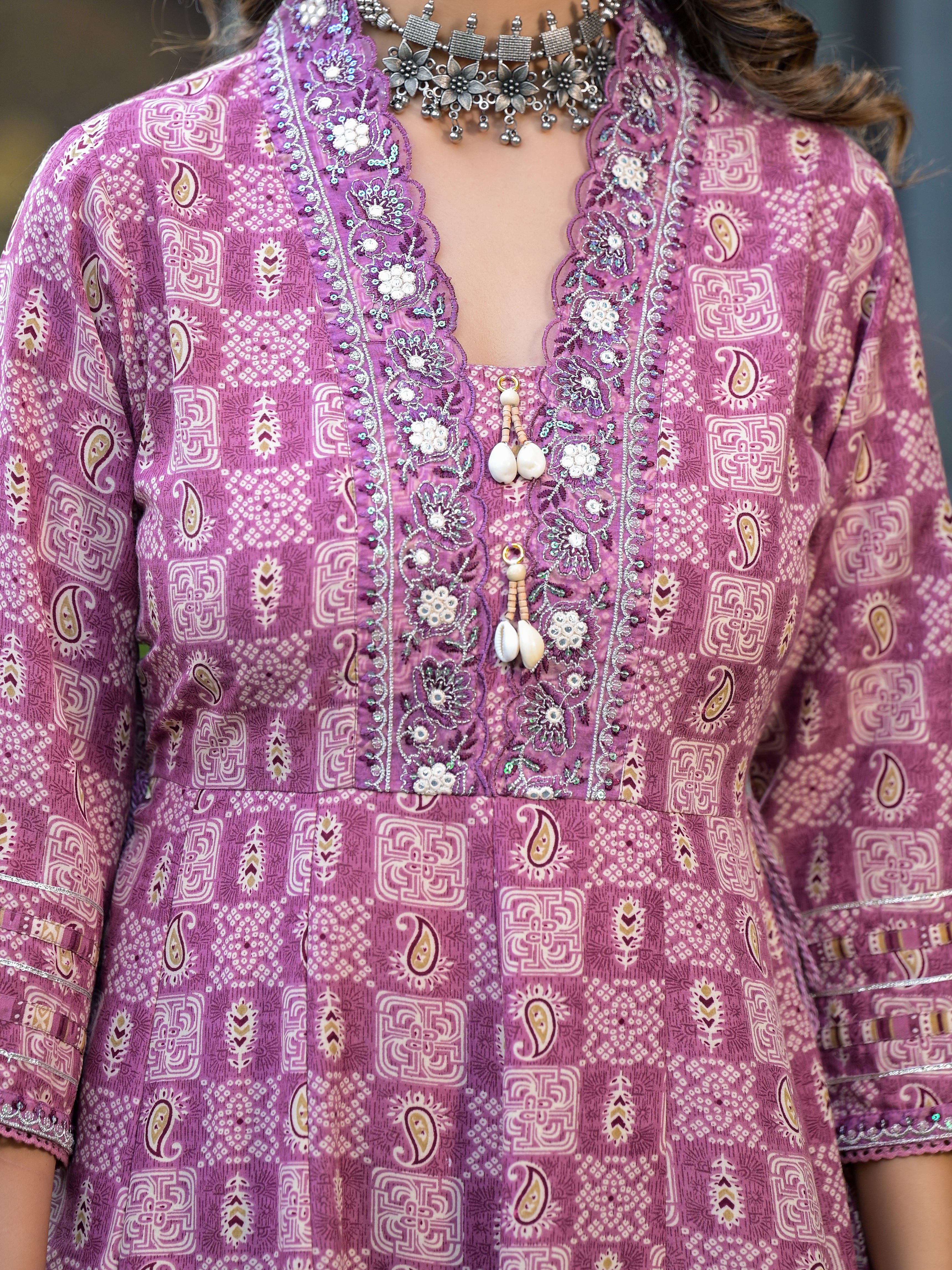 Embroidered & Printed Flared Kurta with pant & dupatta