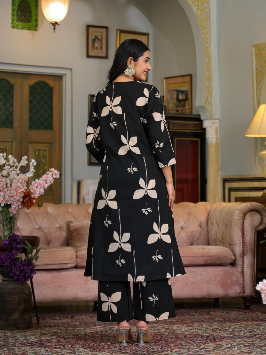 Floral Printed & Neckline Embroidered Kurta with Palazzo