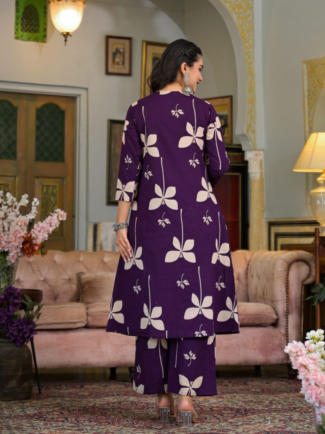 Floral Printed & Neckline Embroidered Kurta with Palazzo