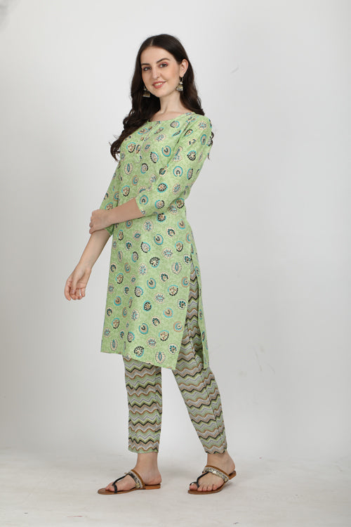 Cotton Printed Kurta with Cotton Pant Set