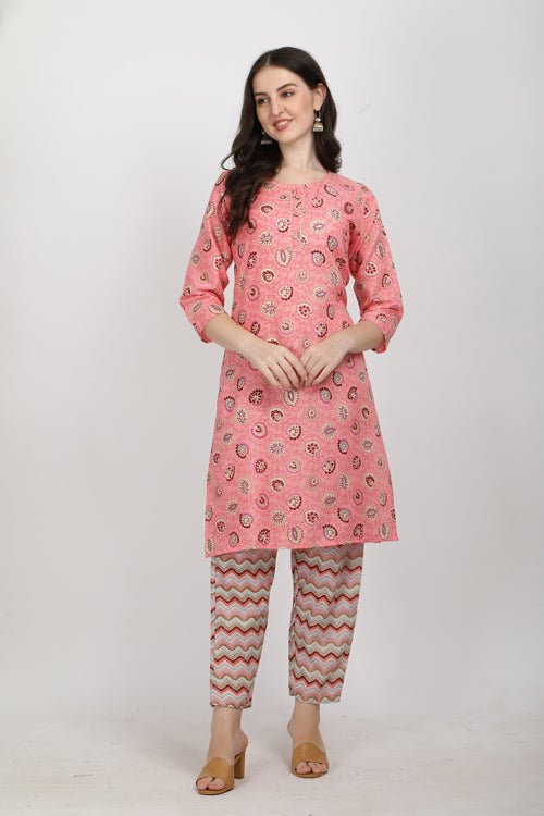 Cotton Printed Kurta with Cotton Pant Set