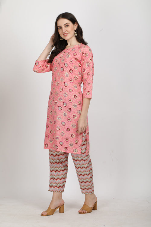 Cotton Printed Kurta with Cotton Pant Set