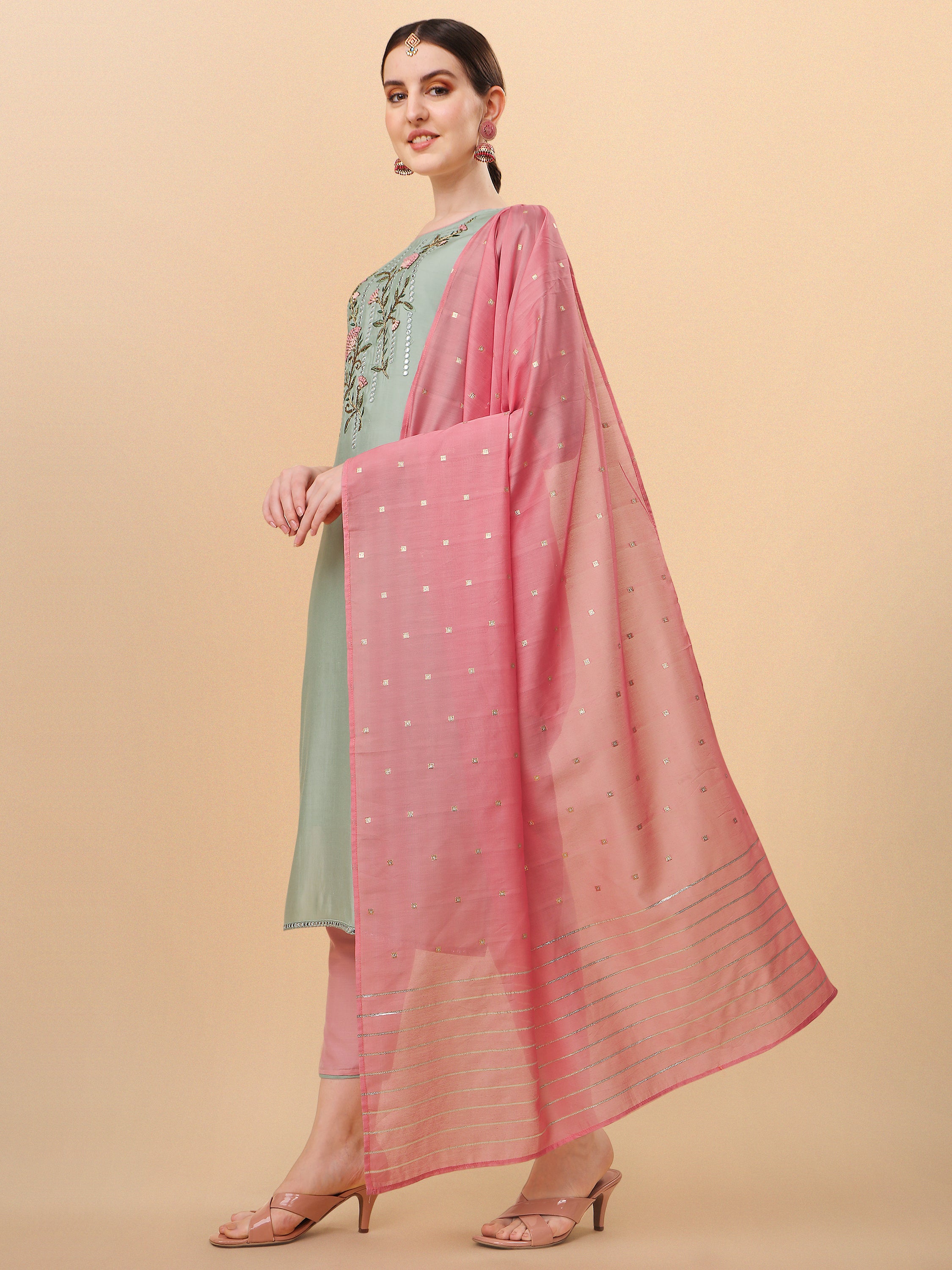 Mirror Embroidered Kurta with Pant & Dupatta Set