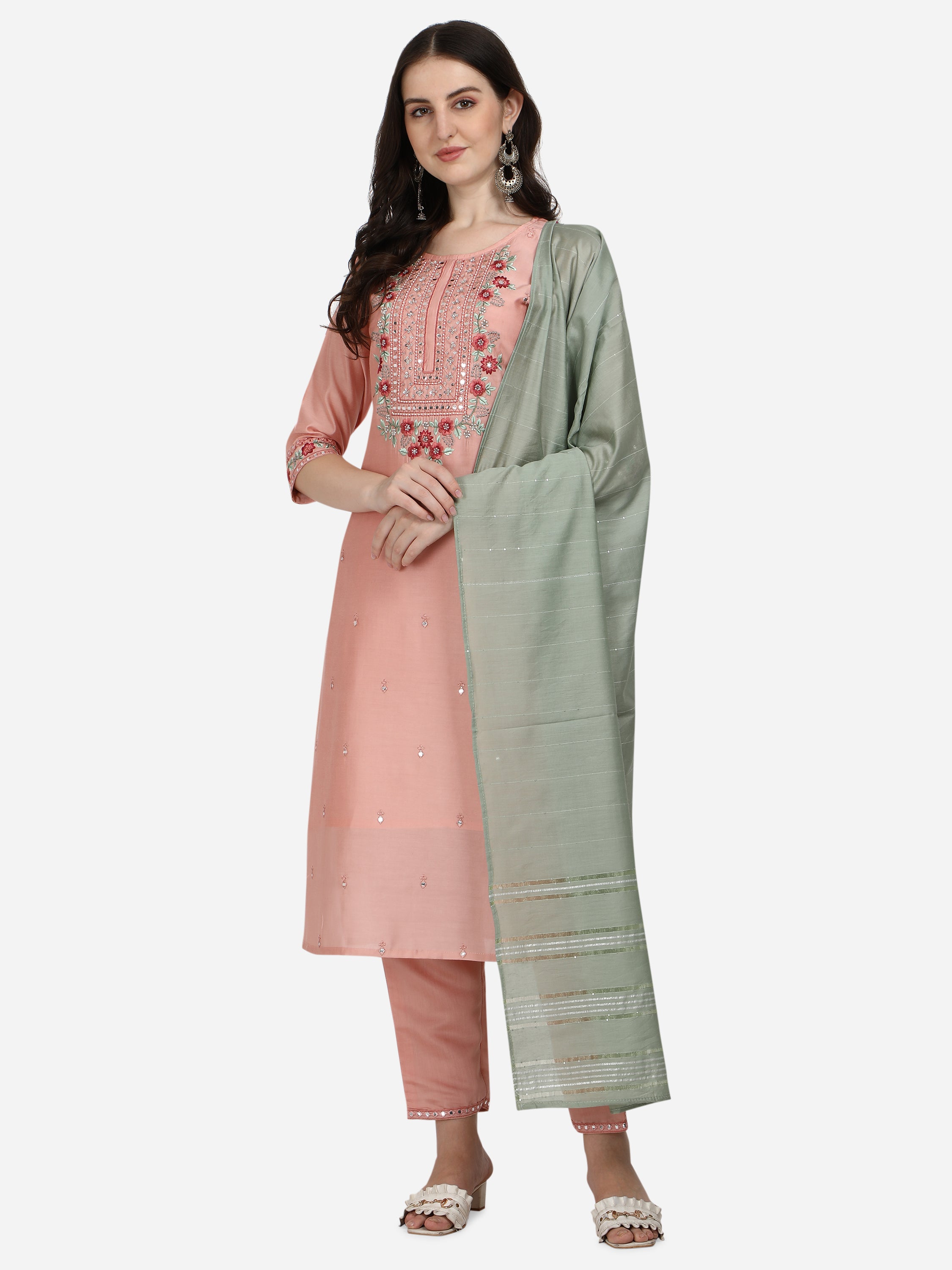 Embroidered Kurta With Pant & Dupatta Set