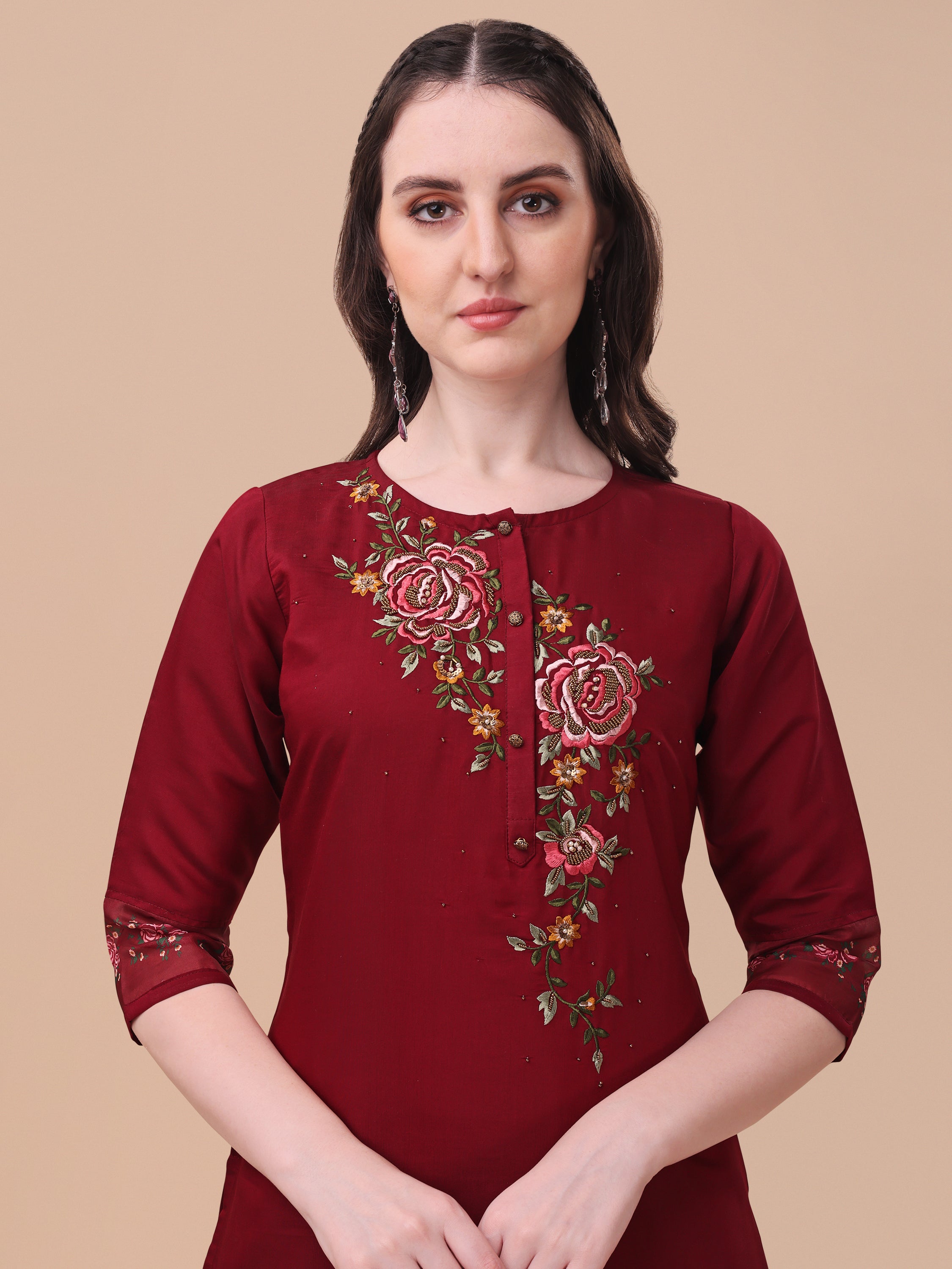 Embroidered kurta with pant & Dupatta Set