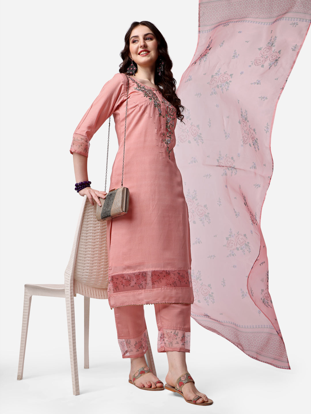 Embroidered kurta with pant & Dupatta Set