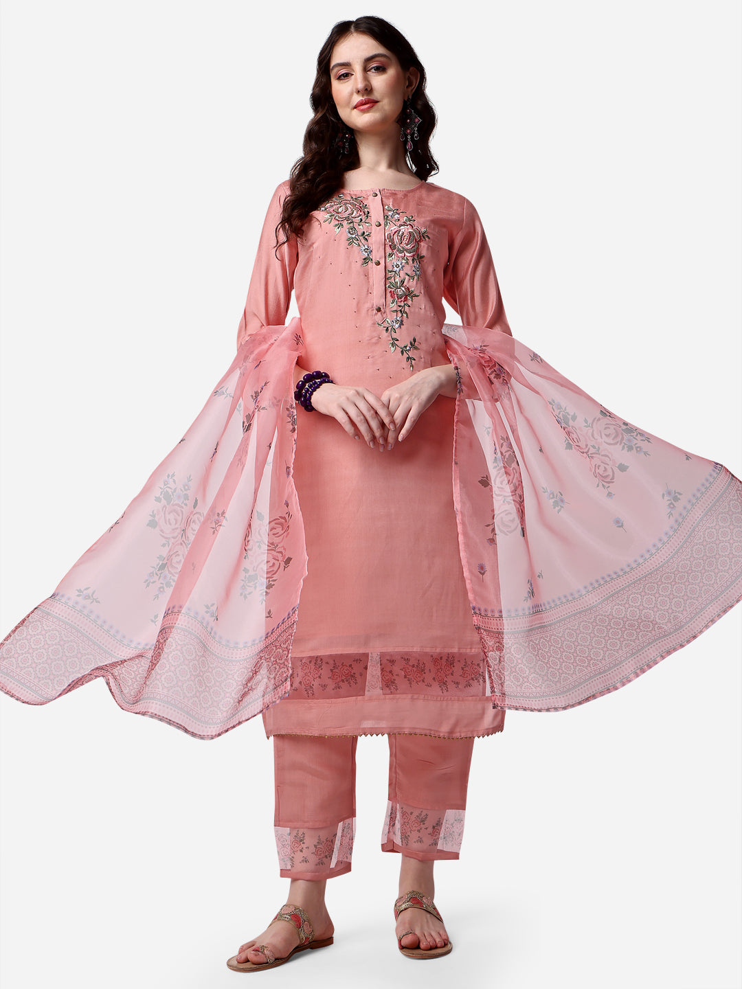 Embroidered kurta with pant & Dupatta Set