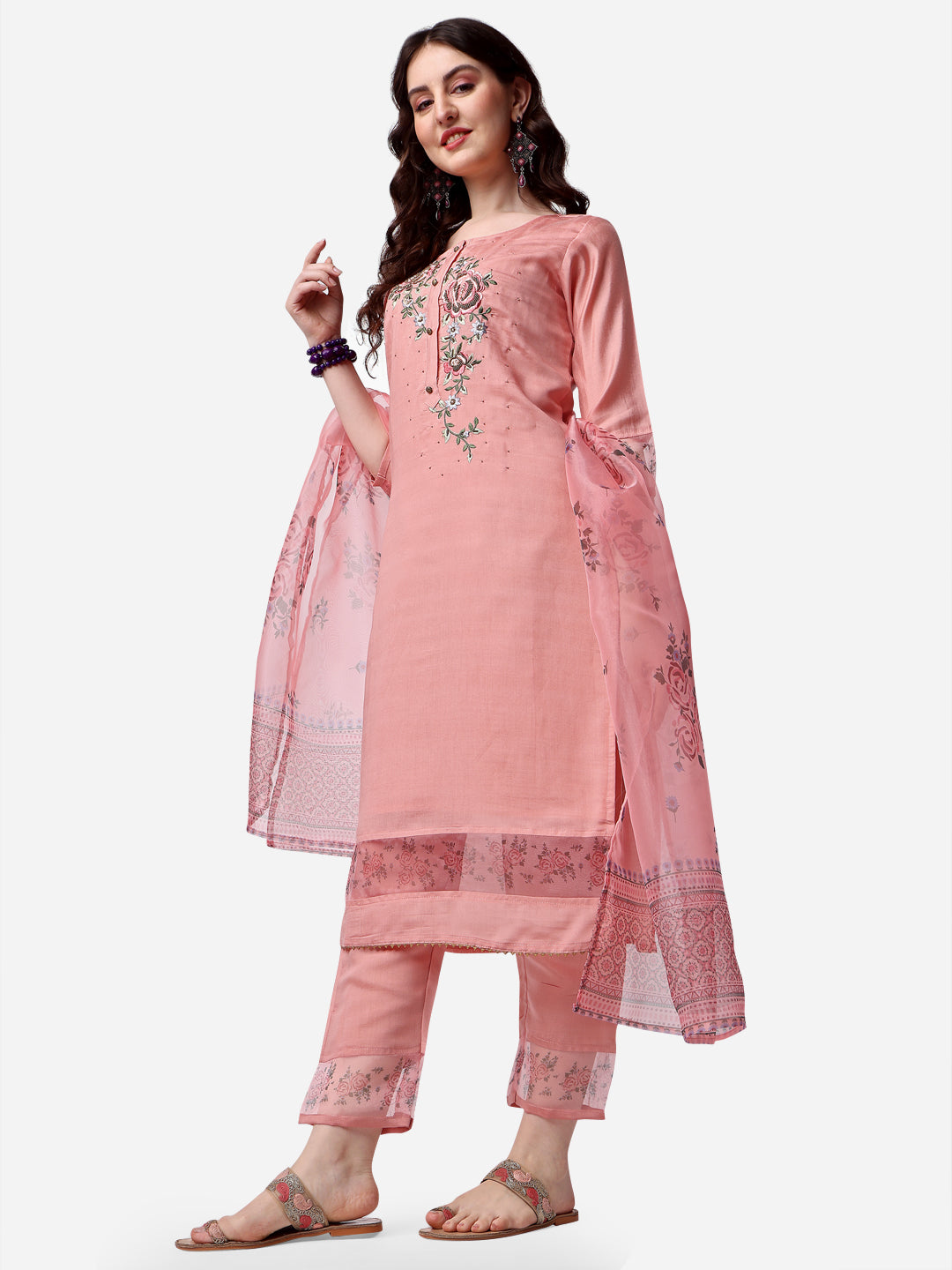 Embroidered kurta with pant & Dupatta Set