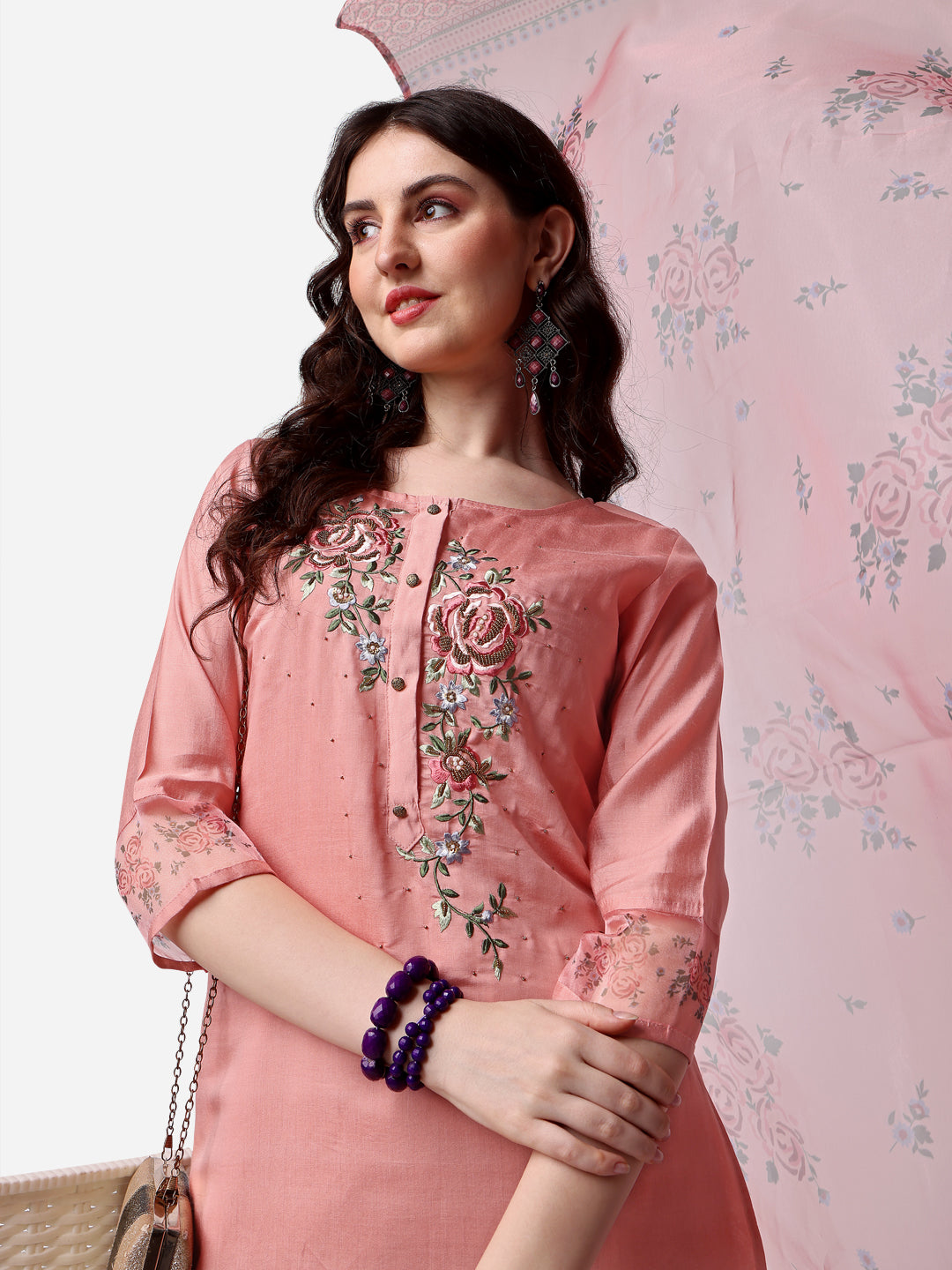 Embroidered kurta with pant & Dupatta Set