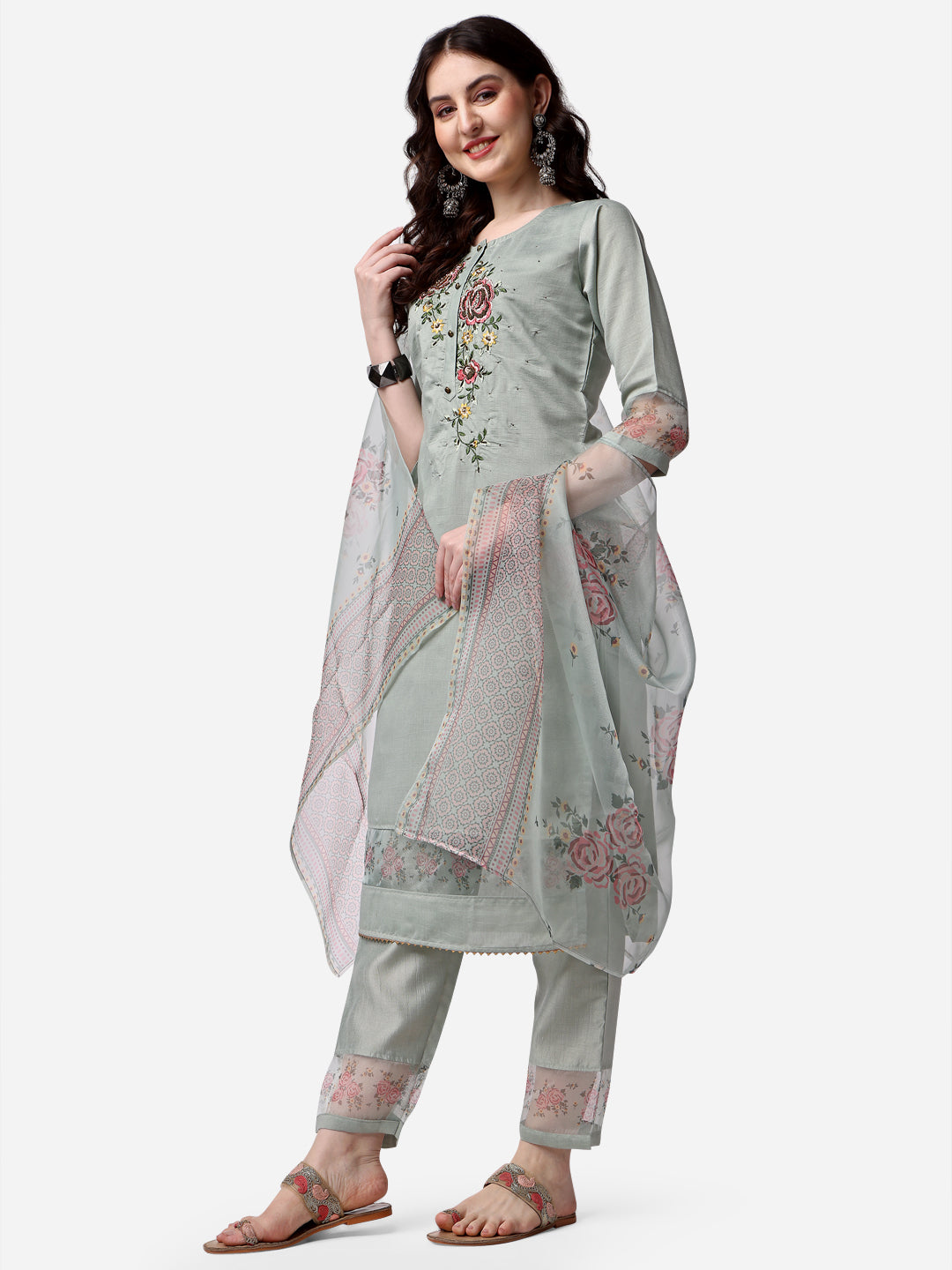 Embroidered kurta with pant & Dupatta Set