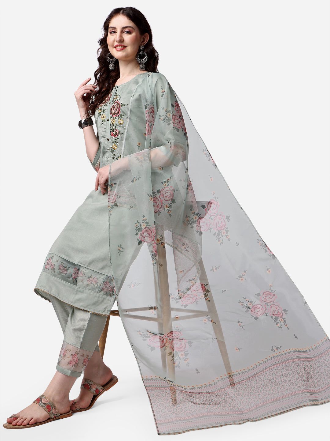 Embroidered kurta with pant & Dupatta Set