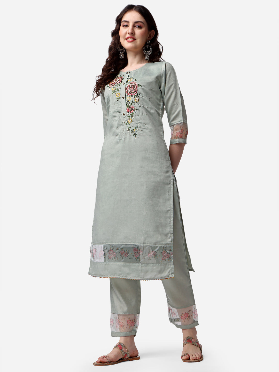 Embroidered kurta with pant & Dupatta Set