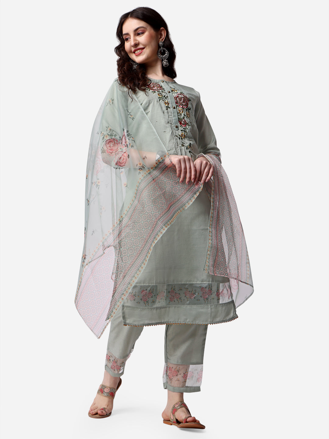 Embroidered kurta with pant & Dupatta Set