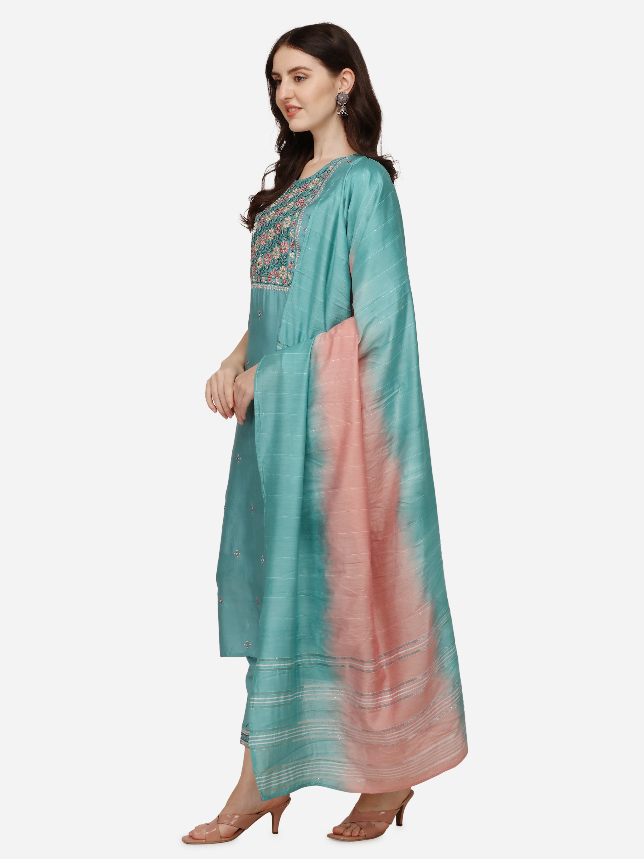 Floral  Embroidered Kurta with Pant & Dupatta Set