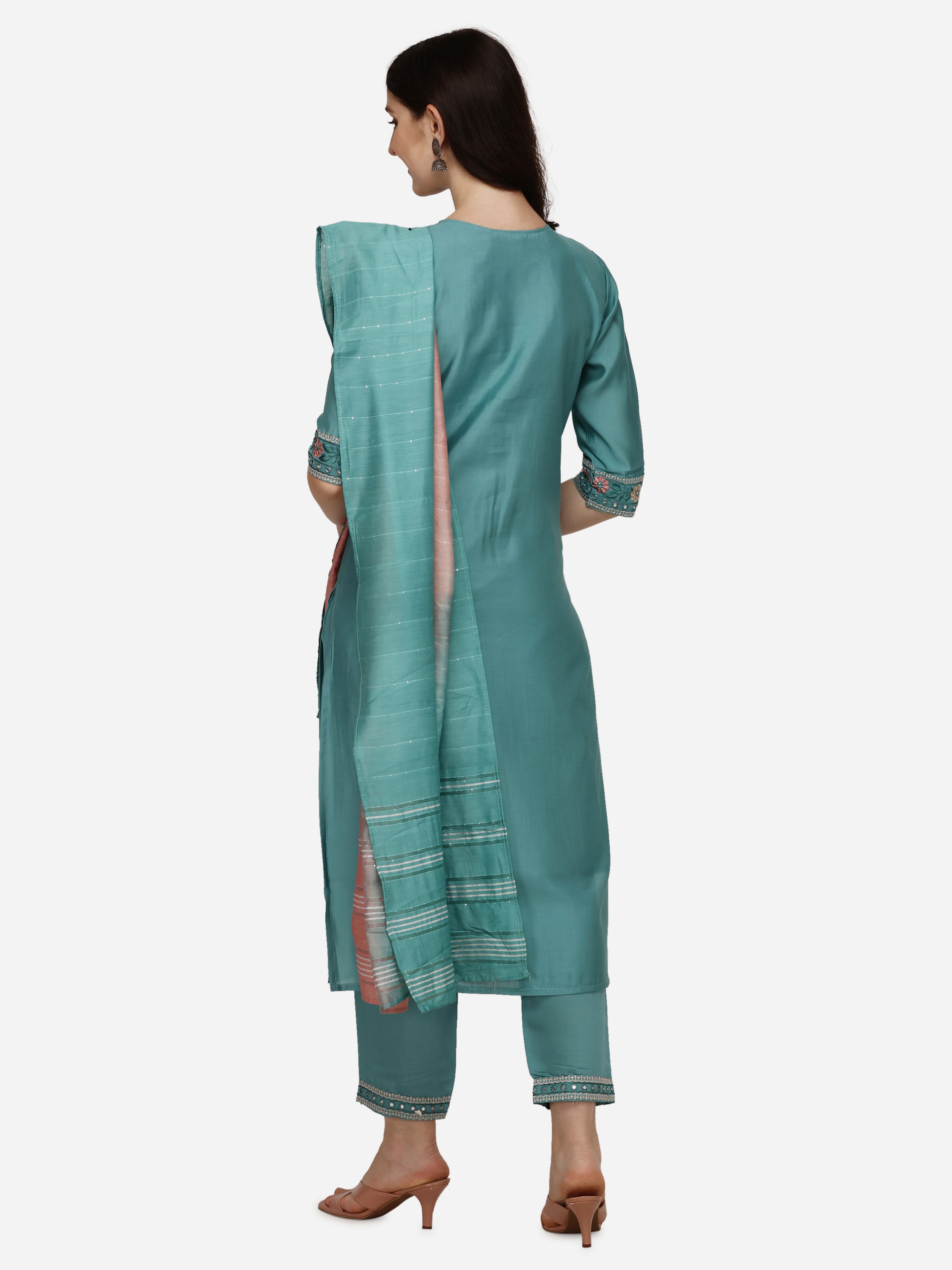 Floral  Embroidered Kurta with Pant & Dupatta Set