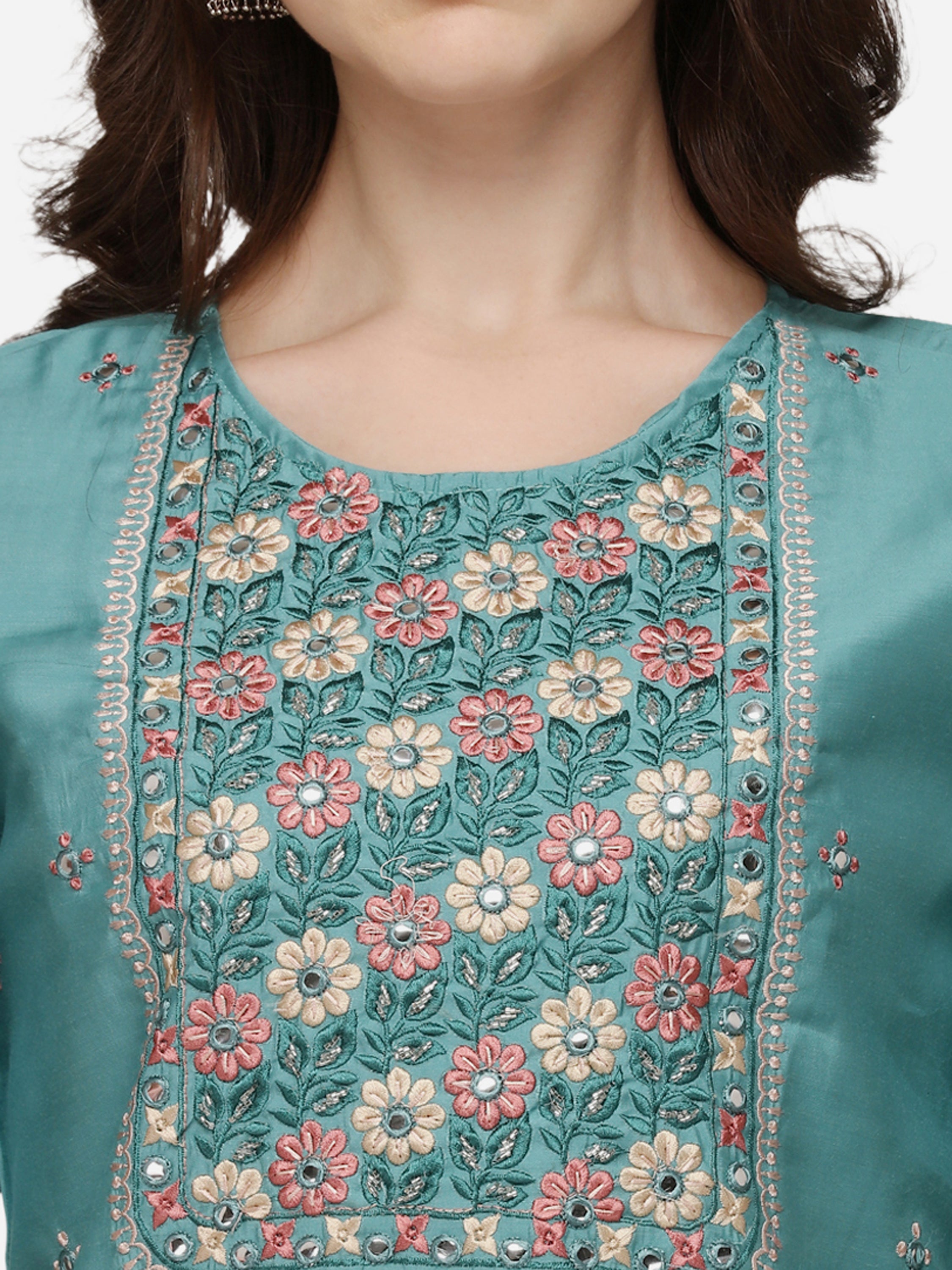 Floral  Embroidered Kurta with Pant & Dupatta Set