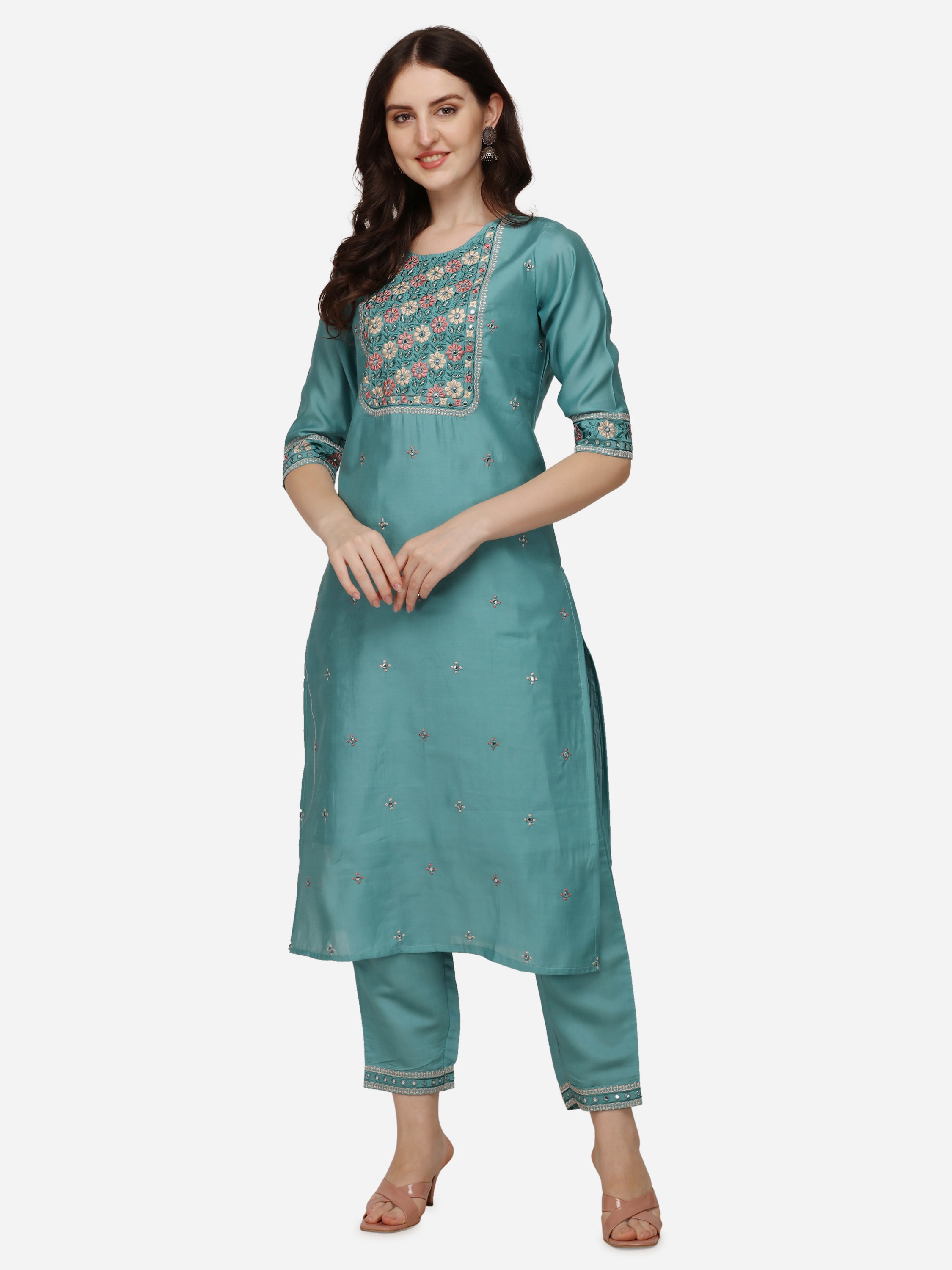 Floral  Embroidered Kurta with Pant & Dupatta Set