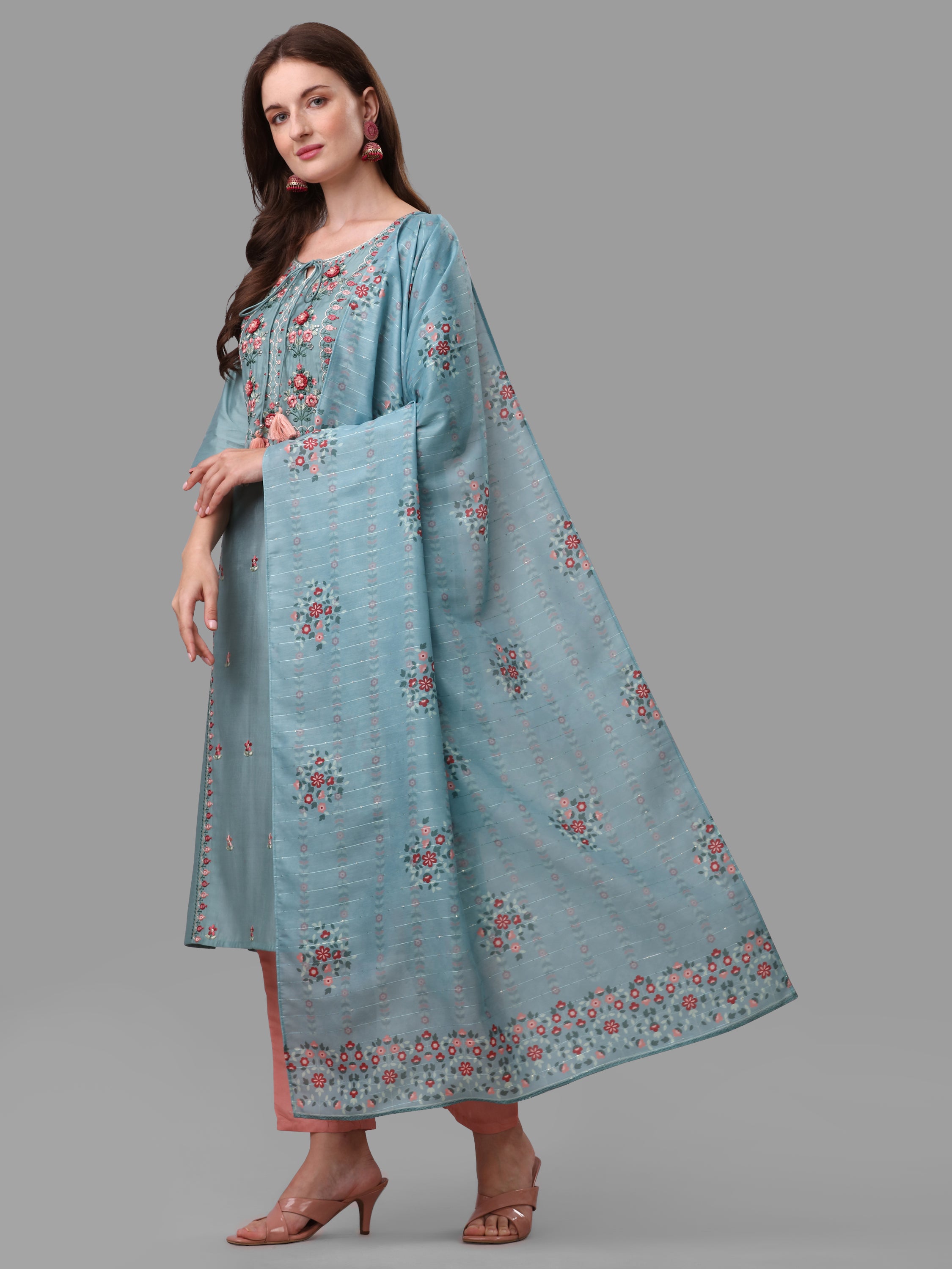 Blue Embroidered kurta pant & dupatta set