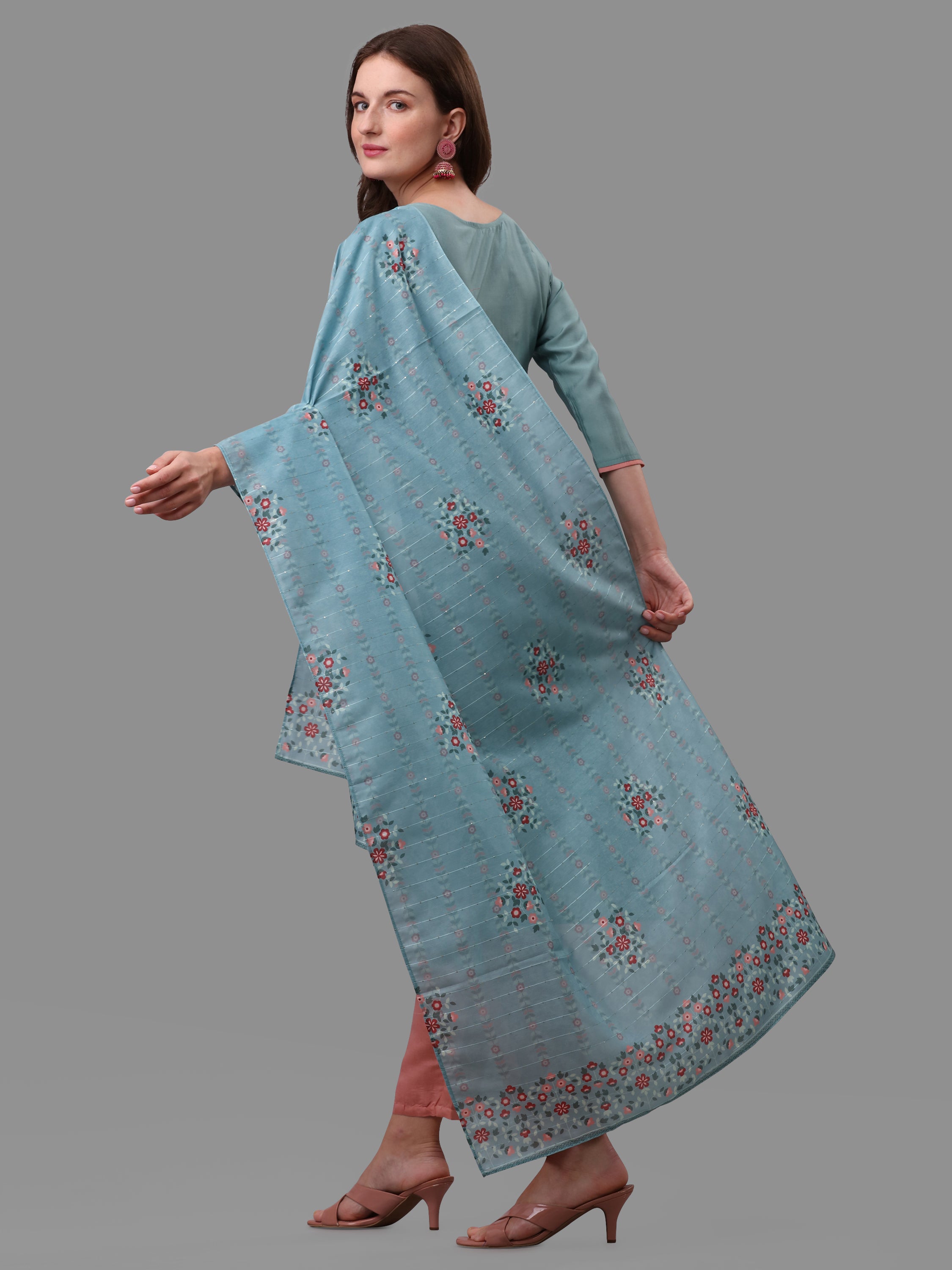 Blue Embroidered kurta pant & dupatta set