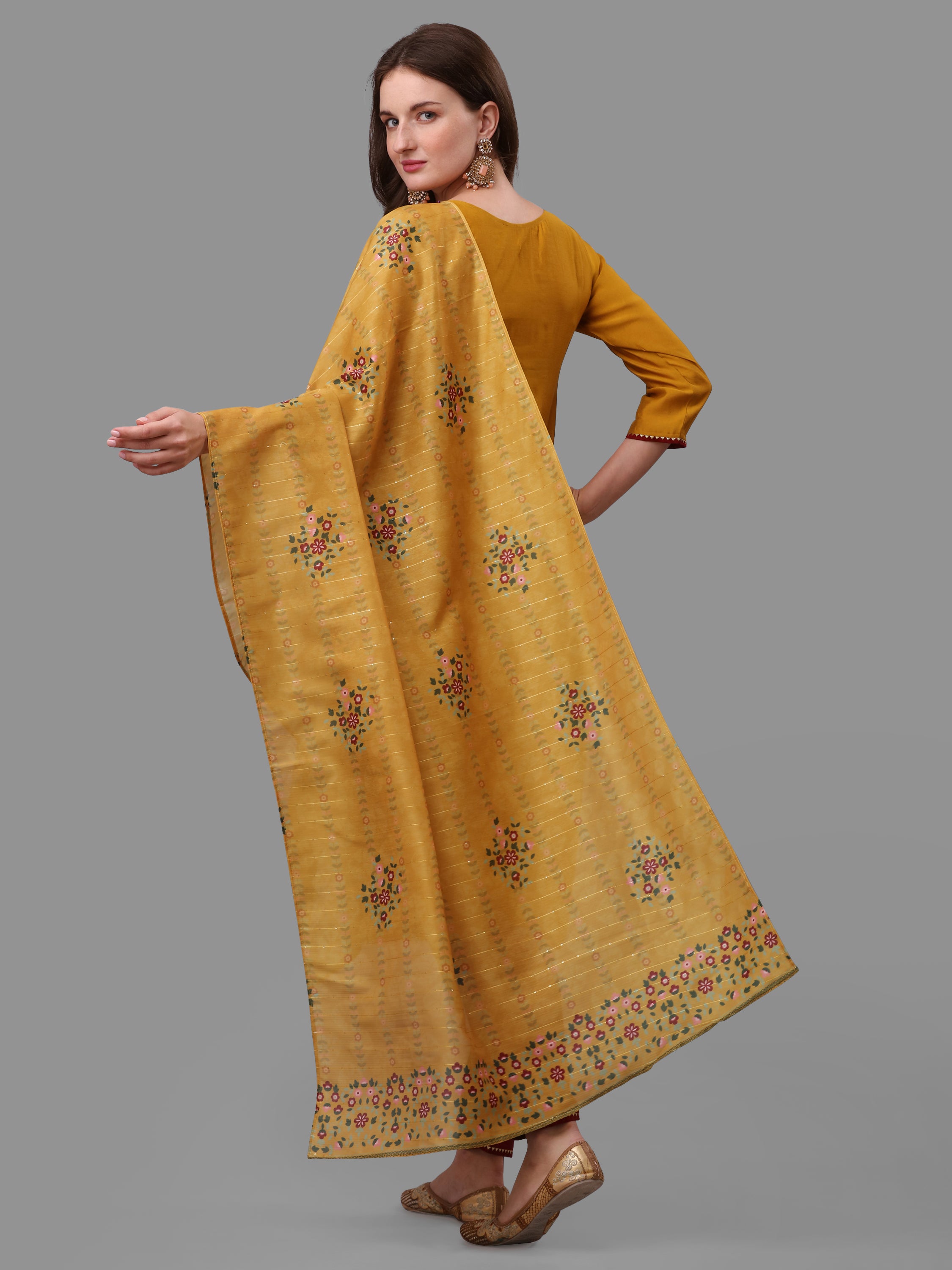 Mustard Embroidered kurta pant & dupatta set