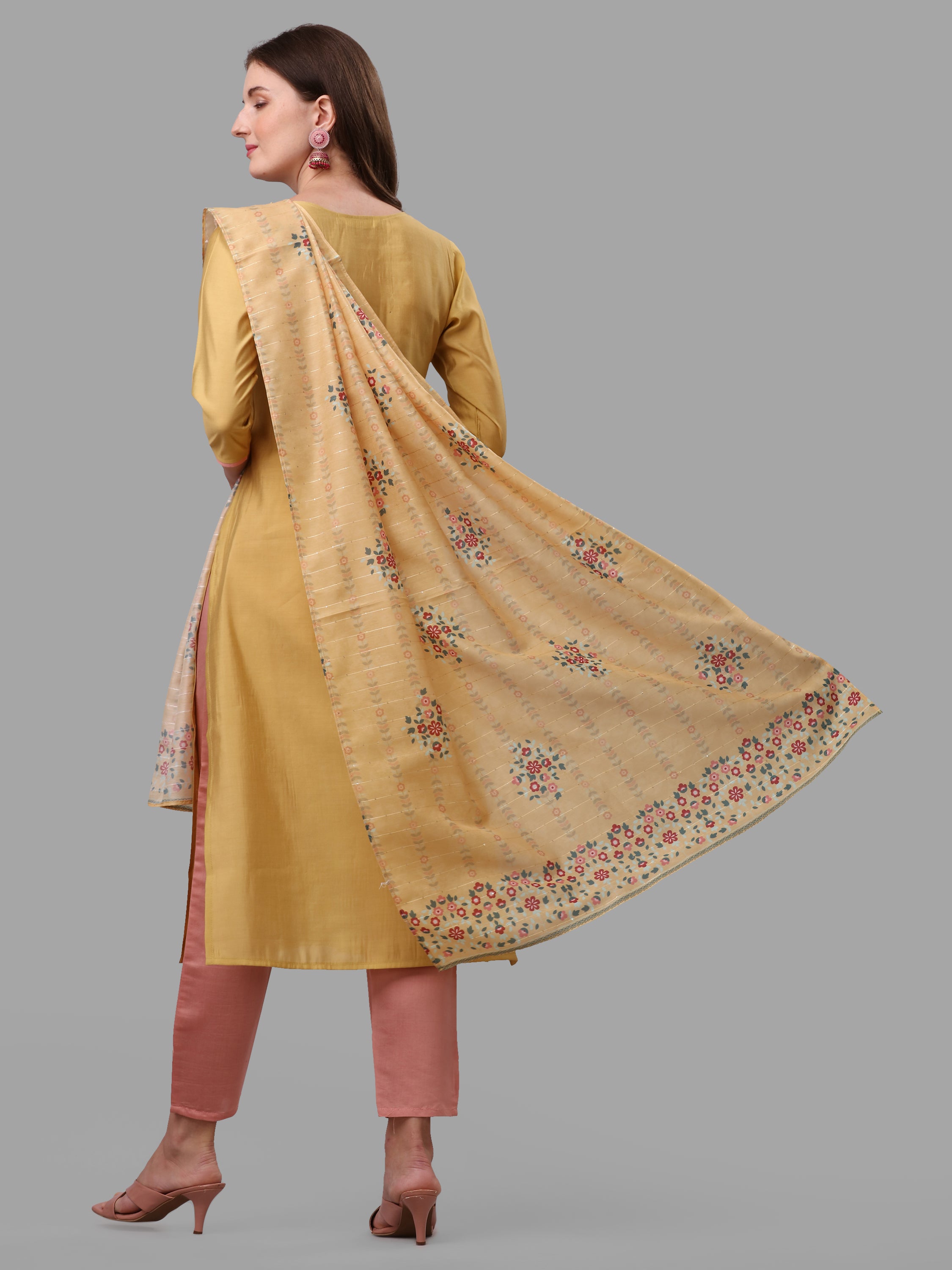 Yellow Embroidered kurta pant & dupatta set