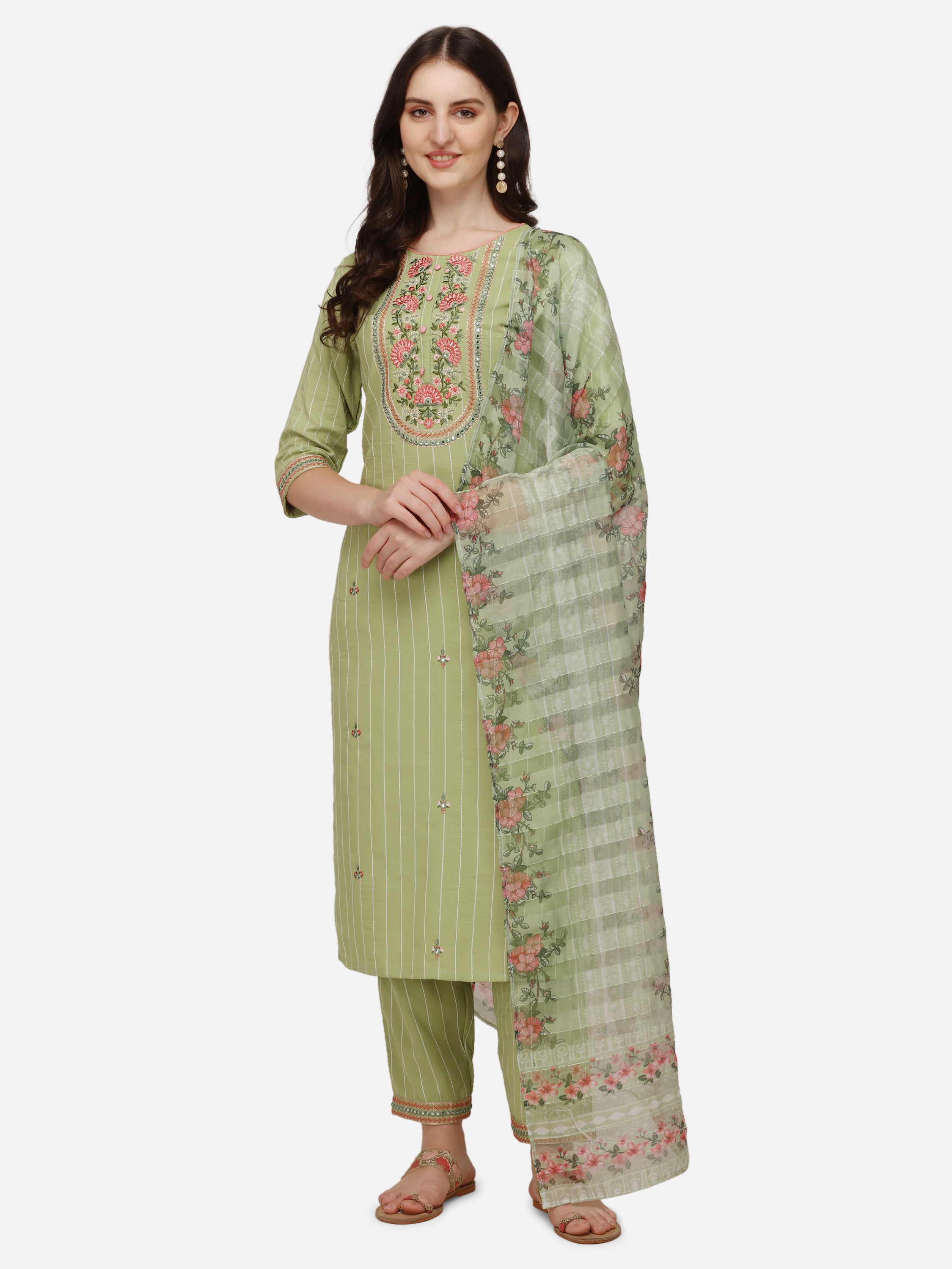 Embroidered Kurta with Pant & Dupatta Set